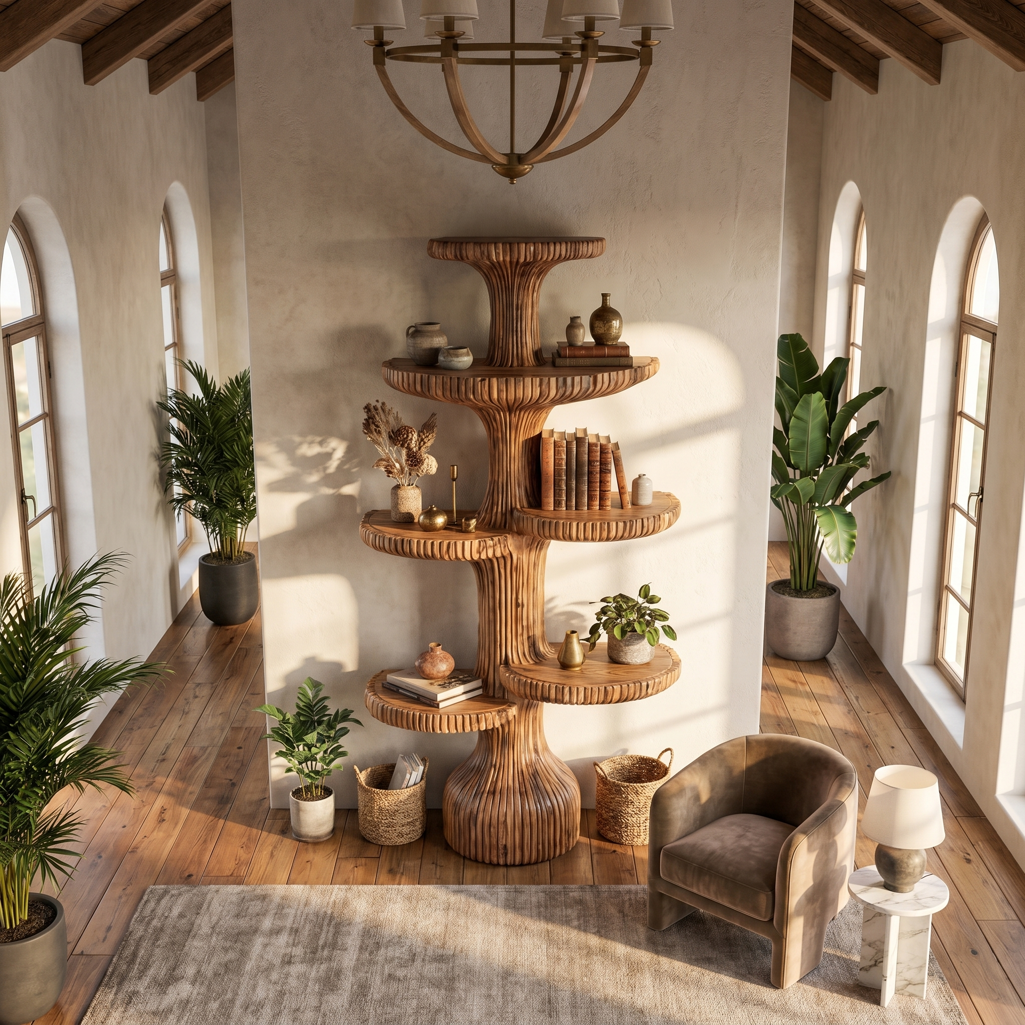 Sculptural Tiered Tree Shelf Living Room Interior Artistic Feature SINLSATB615