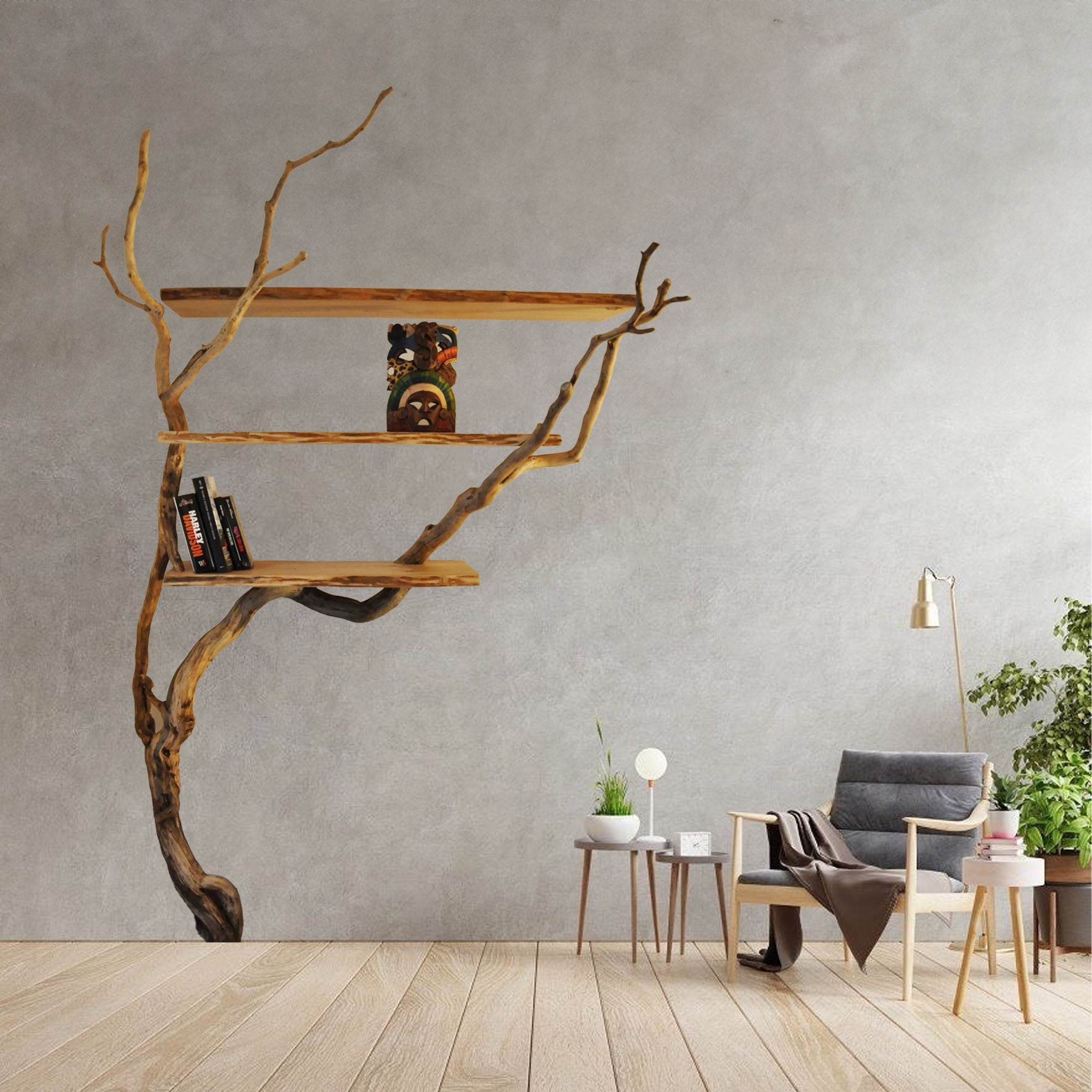 Natural Wild Mulberry Wall Tree Branch Bookshelf Montessori Bookshelf SINLTB030