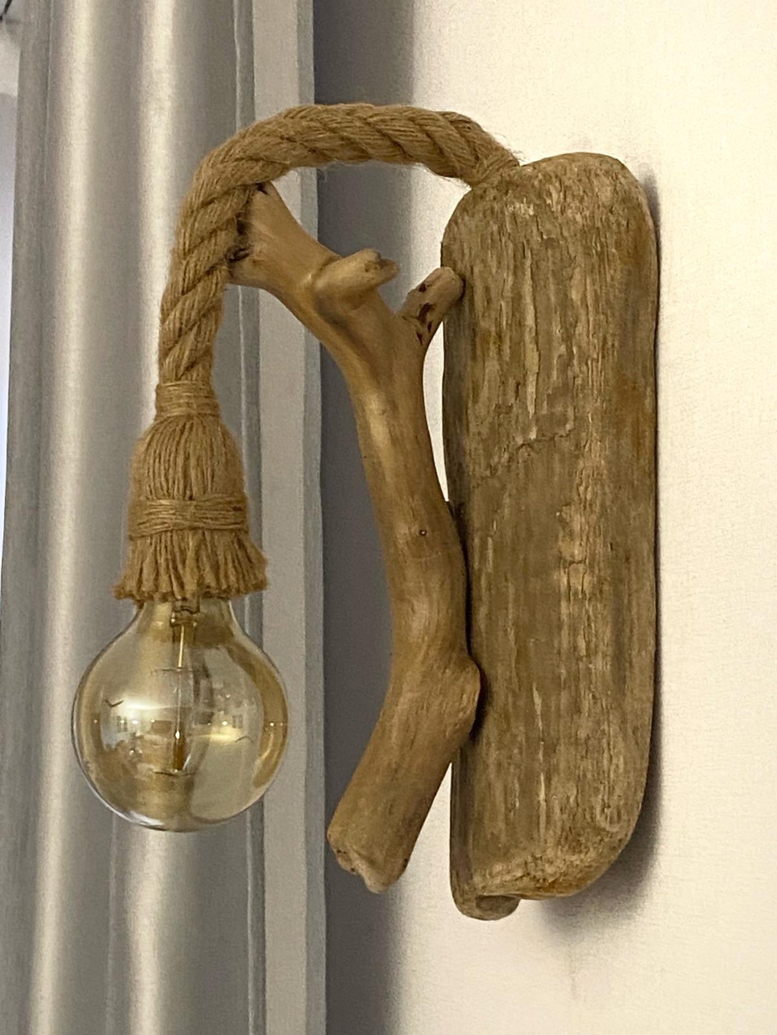 Rustic Driftwood Wall Light And Natural Wood Rope Hanging Lamp For Living Room And Bedroom Decor SITHLAM015