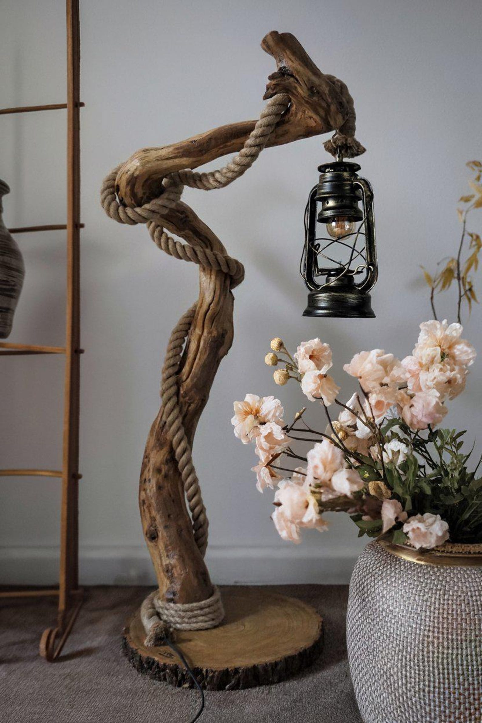 Rustic Driftwood Floor Lamp And Industrial Farmhouse Lighting For Living Room Bedroom And Home Office SITHLAM013