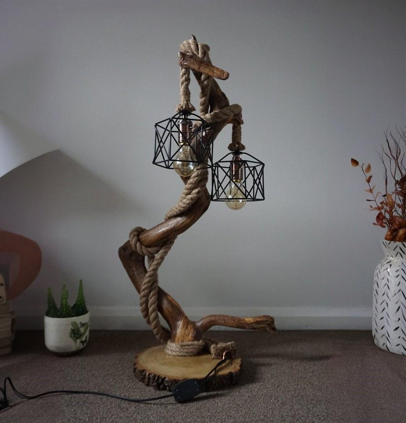 Rustic Style For Driftwood Double Lamp And Large Rustic Wooden Floor Lamp In Living Room And Bedroom Decor SITHLAM017