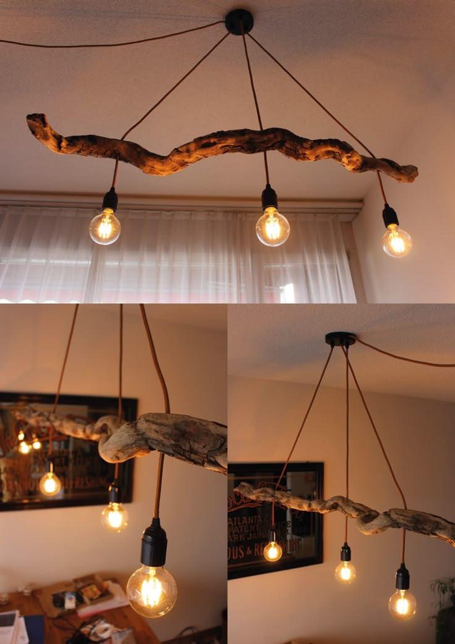 Unique Driftwood Ceiling Lamp With 3 Pendants And Driftwood Pendant Lighting For Living Room And Dining Room Decor SITHLAM011