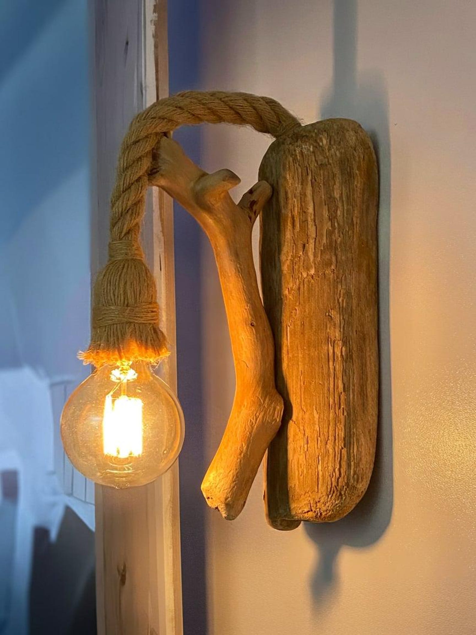 Rustic Driftwood Wall Light And Natural Wood Rope Hanging Lamp For Living Room And Bedroom Decor SITHLAM015