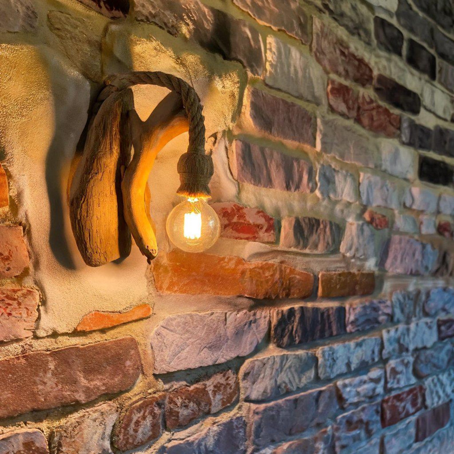 Rustic Driftwood Wall Light And Natural Wood Rope Hanging Lamp For Living Room And Bedroom Decor SITHLAM015
