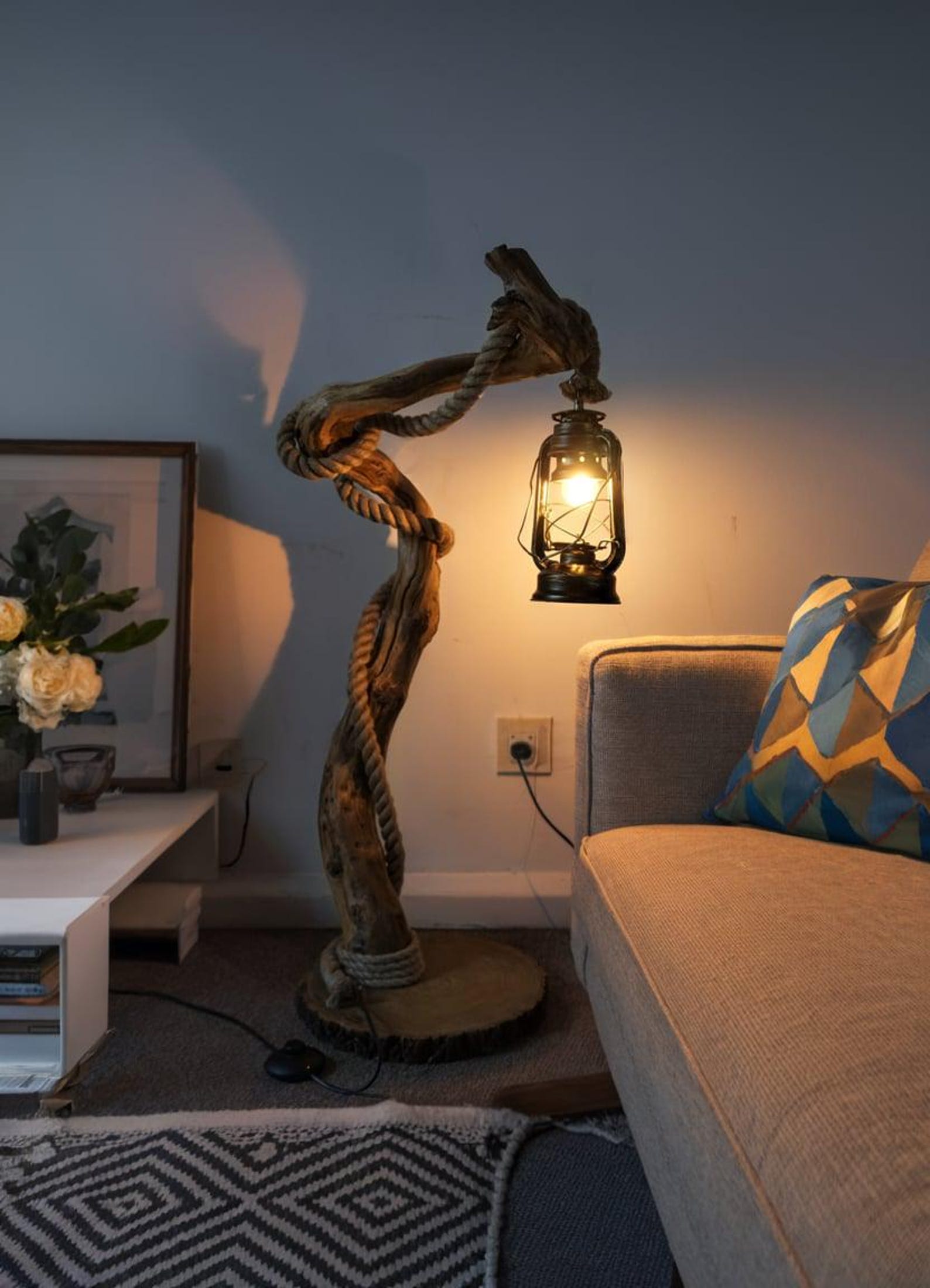 Rustic Driftwood Floor Lamp And Industrial Farmhouse Lighting For Living Room Bedroom And Home Office SITHLAM013