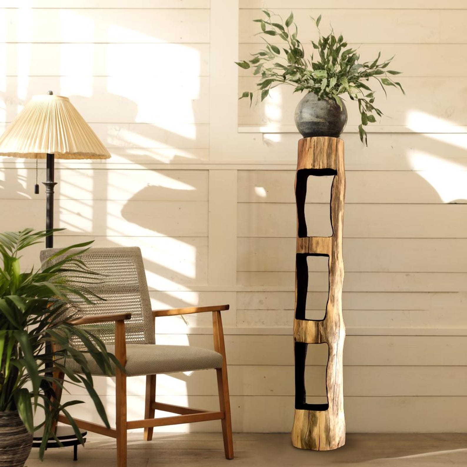 Rustic Interior Style Unique Tree Trunk Bookshelf And Wood Nightstand For Living Room Bedroom And Home Office Decor SITHBS001