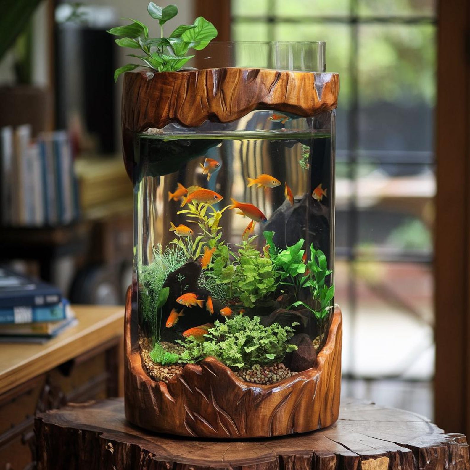 Rustic Interior Style Natural Wood Aquarium Stand For Home And Office Spaces SITHTAM003