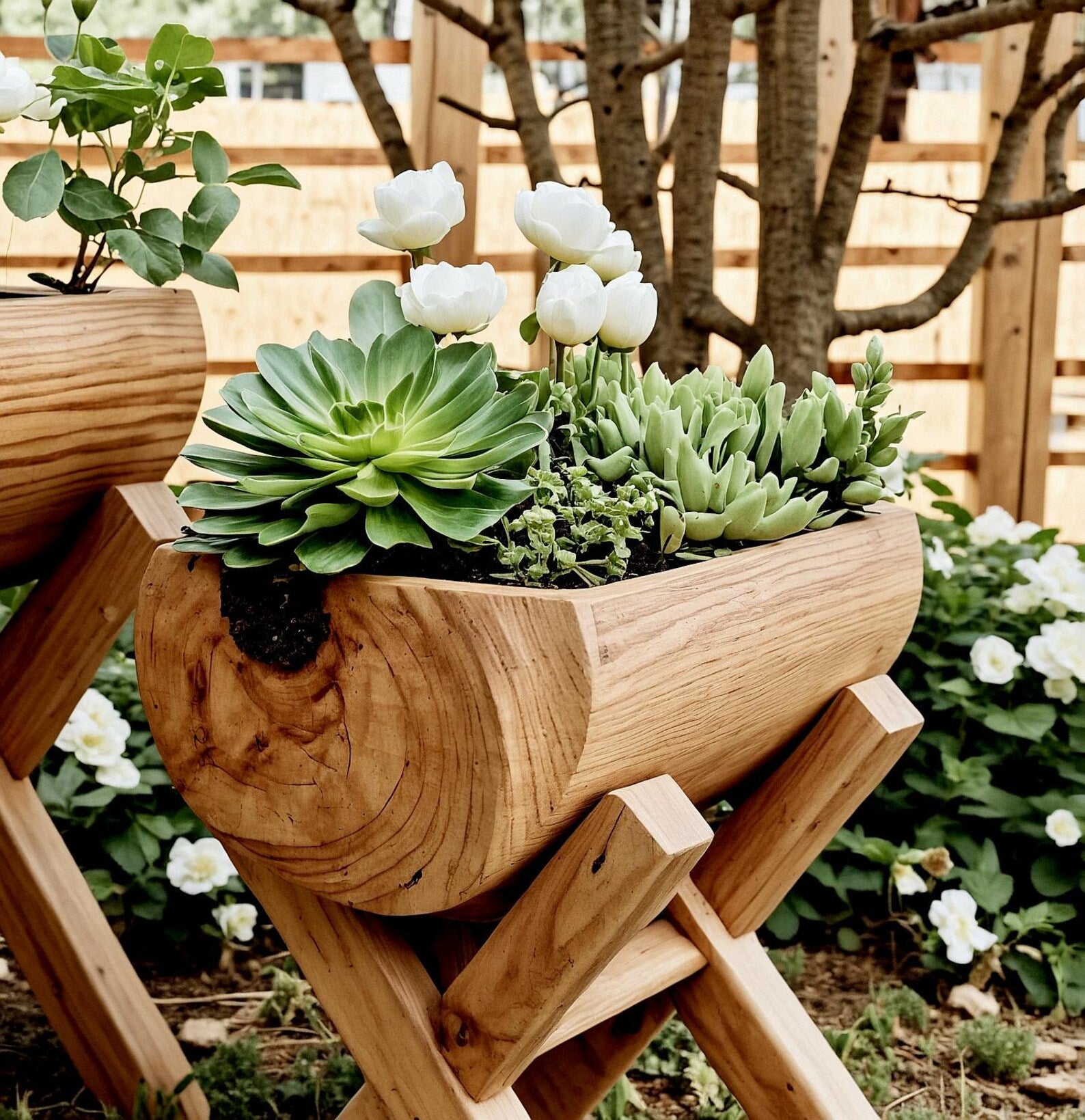 Rustic Log Planter With Stand For Garden And Patio Display SITHPT003