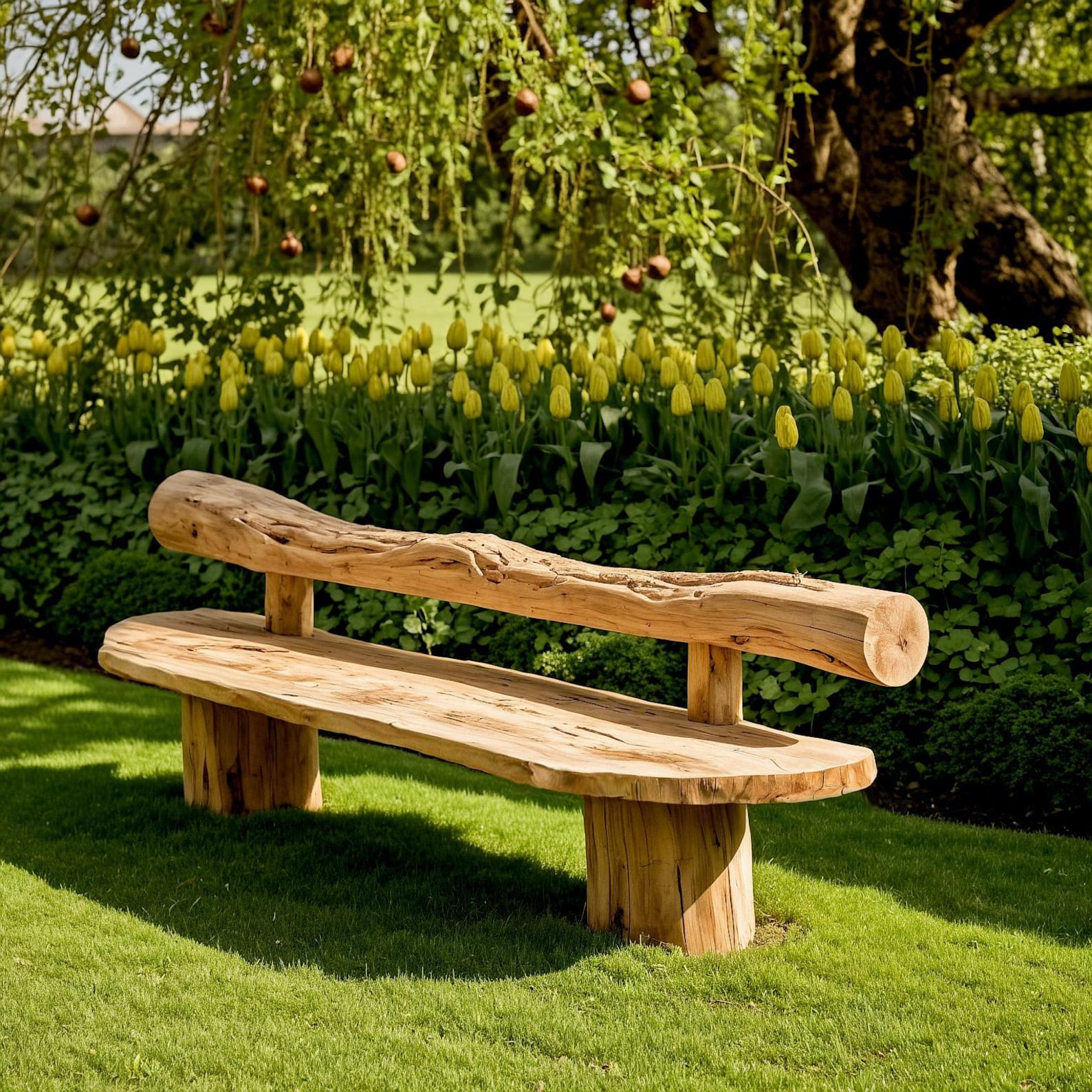 Rustic Solid Wood Bench Handcrafted Natural Log Seating For Garden And Patio Spaces SITHBEN009