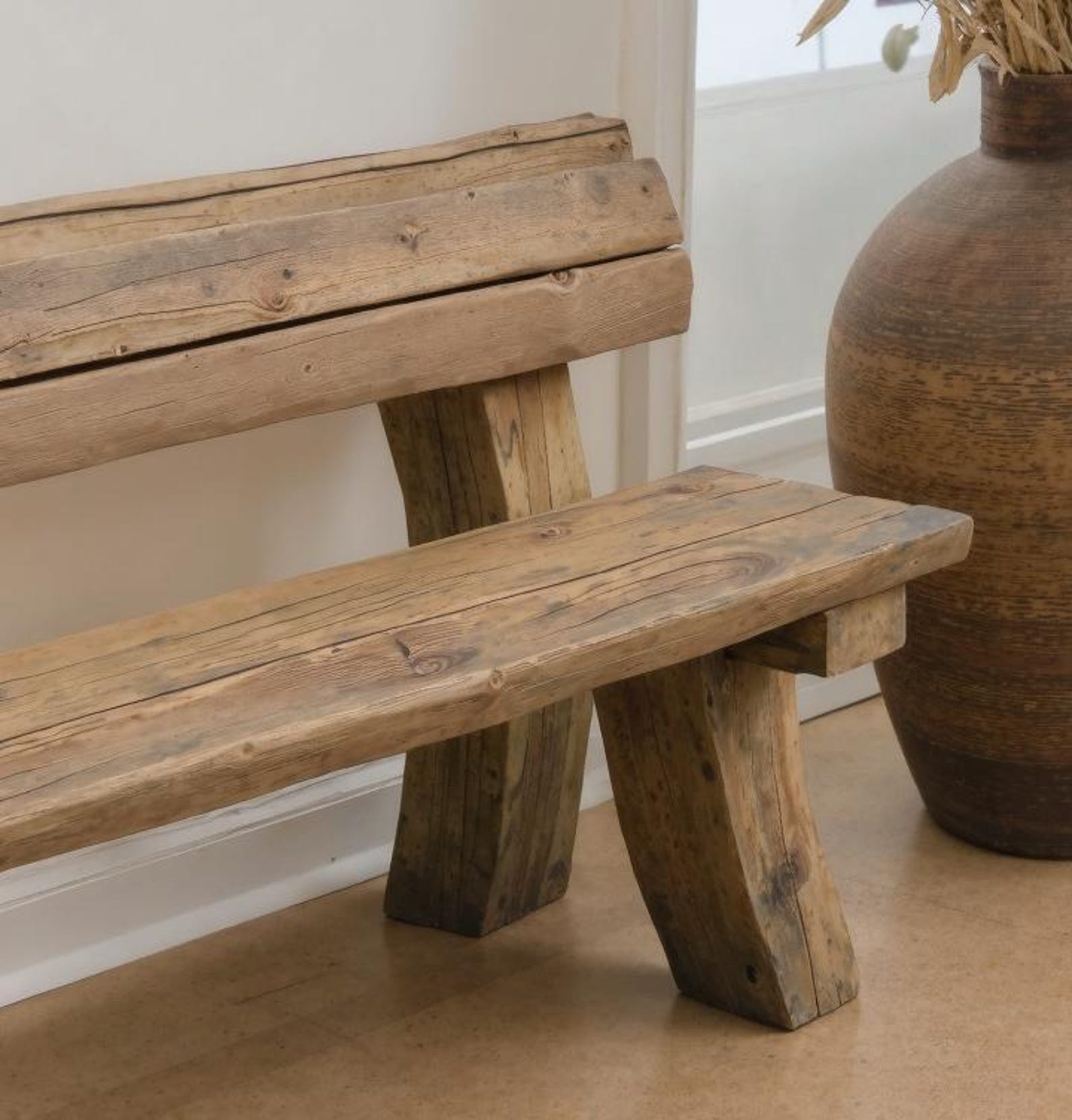 Rustic Wooden Bench With Backrest For Garden Patio Porch And Entryway SITHBEN001