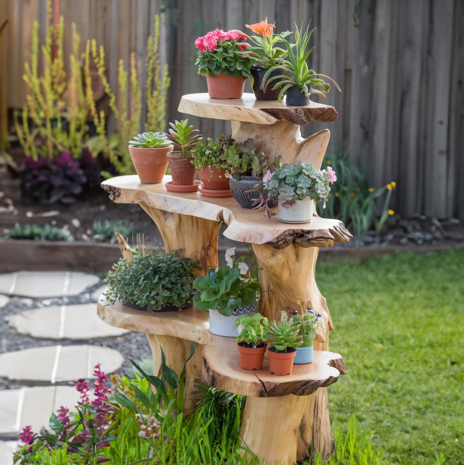 Rustic Wooden Garden Shelf For Indoor And Outdoor Plant Display SITHPS