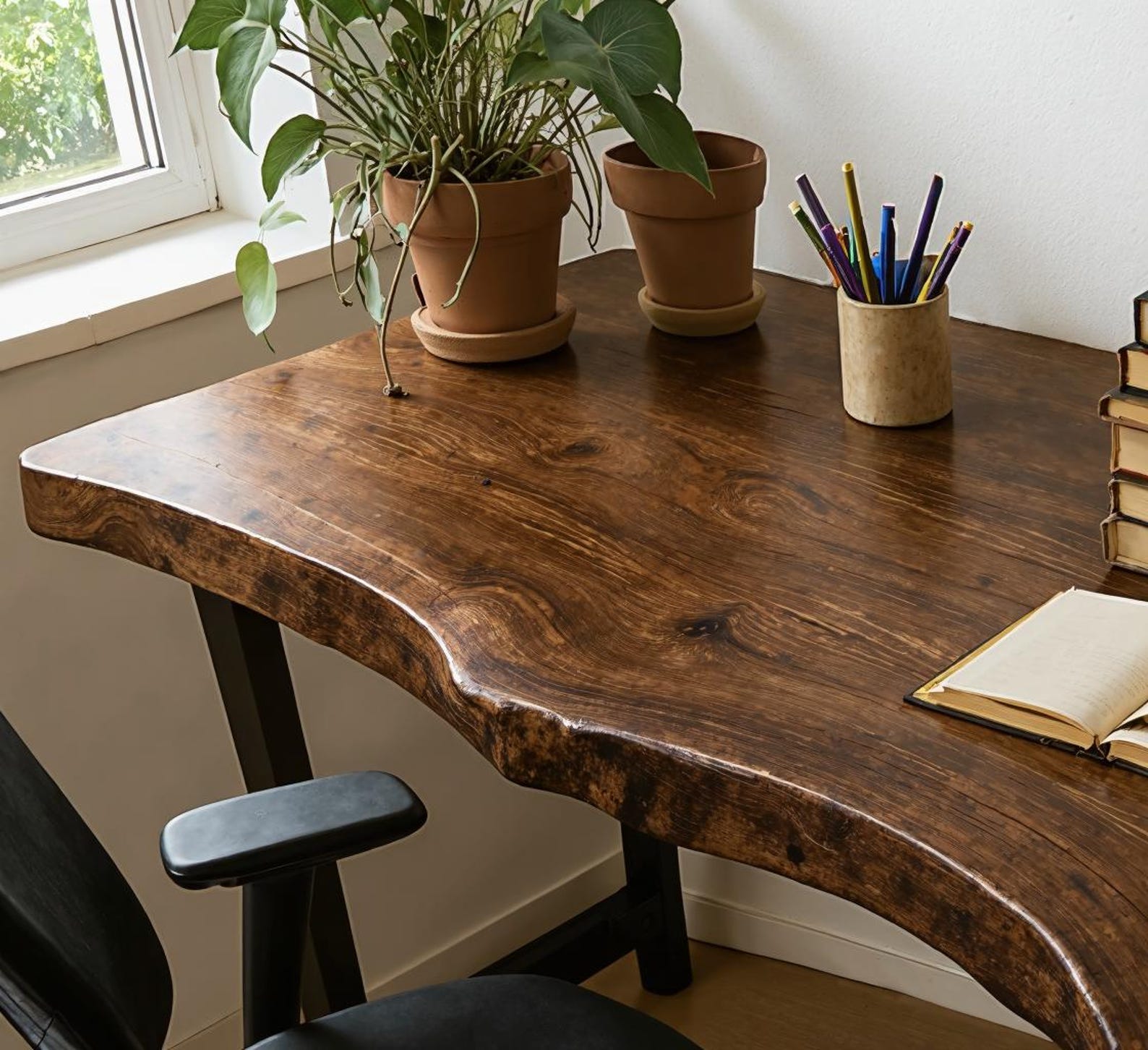 Rustic Live Edge Wood Desk For Home Office And Study Room SITHDE009