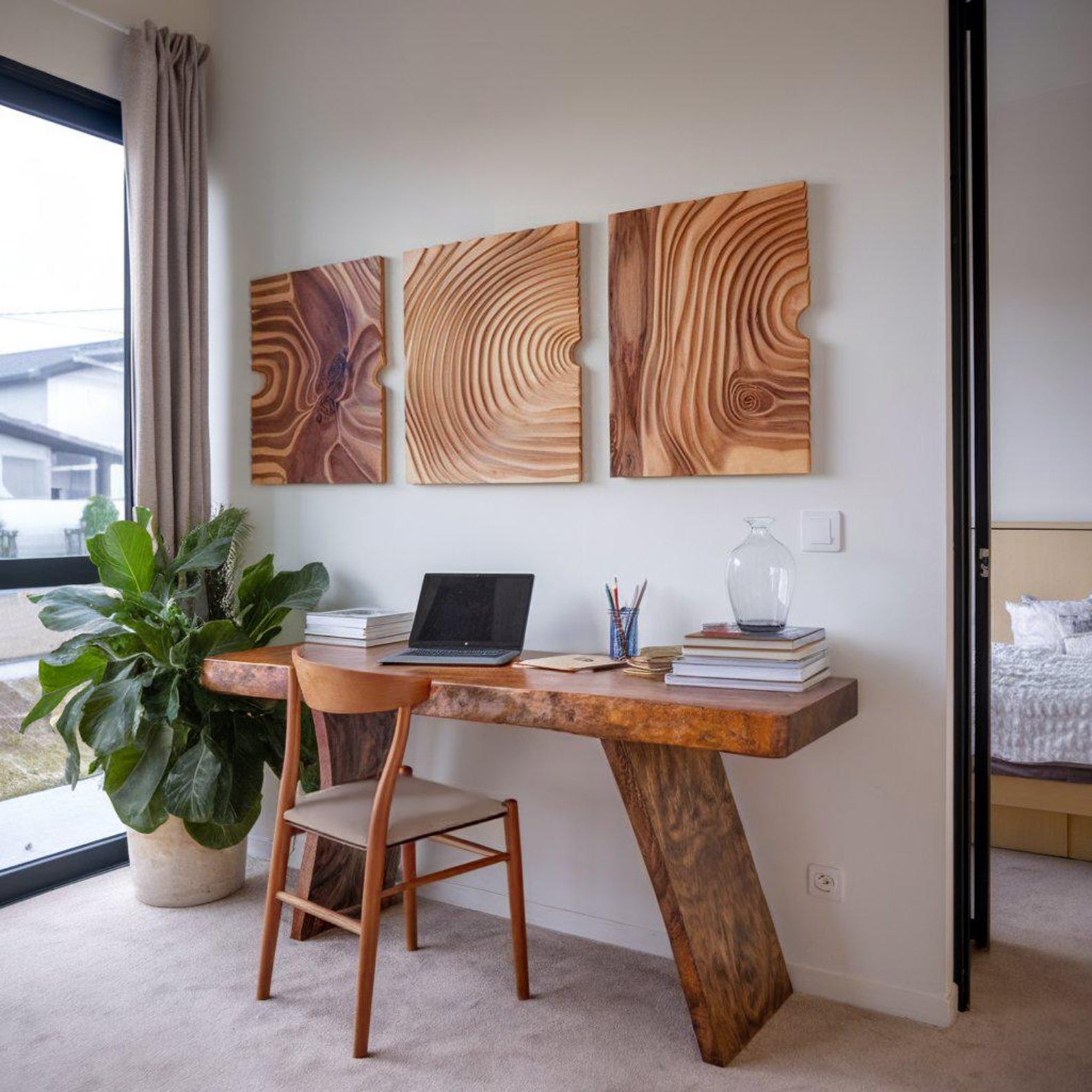 Modern Set 3Pc Carved Wooden Wall Art For Living Room And Office SITHWA006