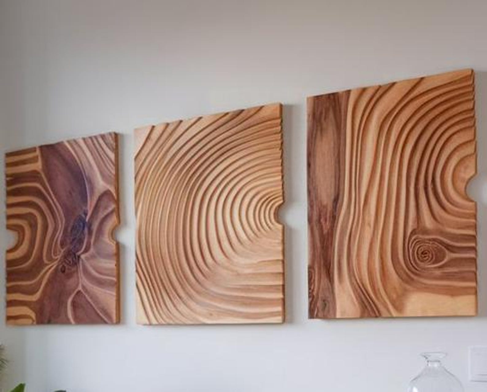 Modern Set 3Pc Carved Wooden Wall Art For Living Room And Office SITHWA006