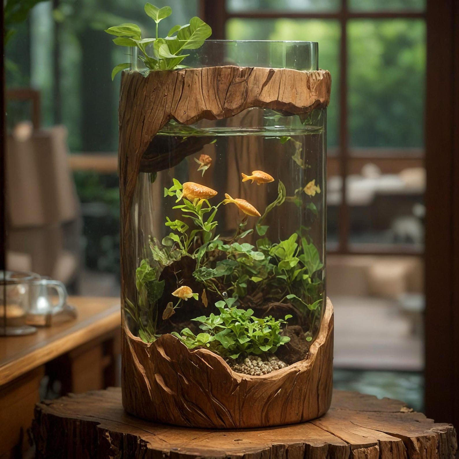 Rustic Interior Style Natural Wood Aquarium Stand For Home And Office Spaces SITHTAM003