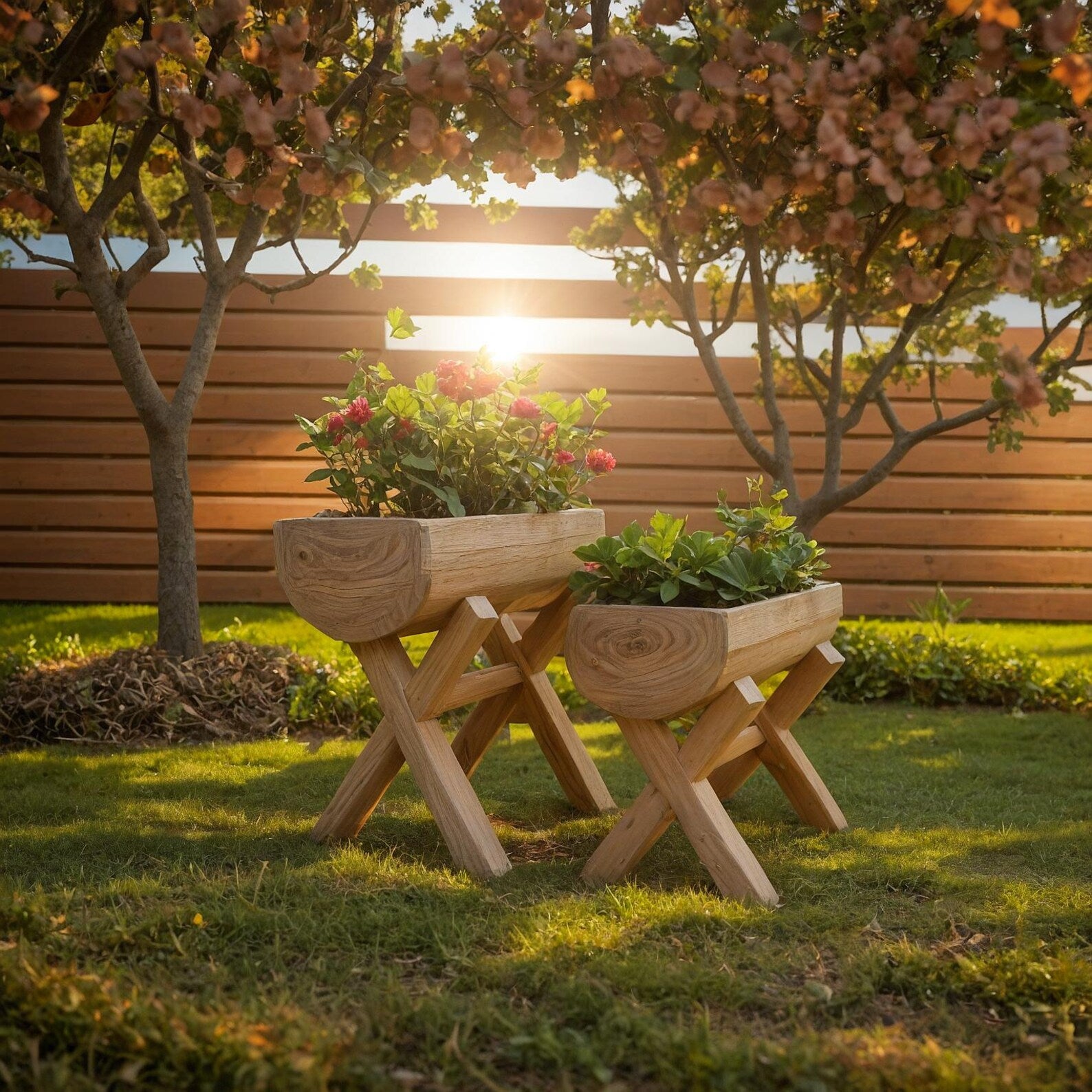 Rustic Log Planter With Stand For Garden And Patio Display SITHPT003
