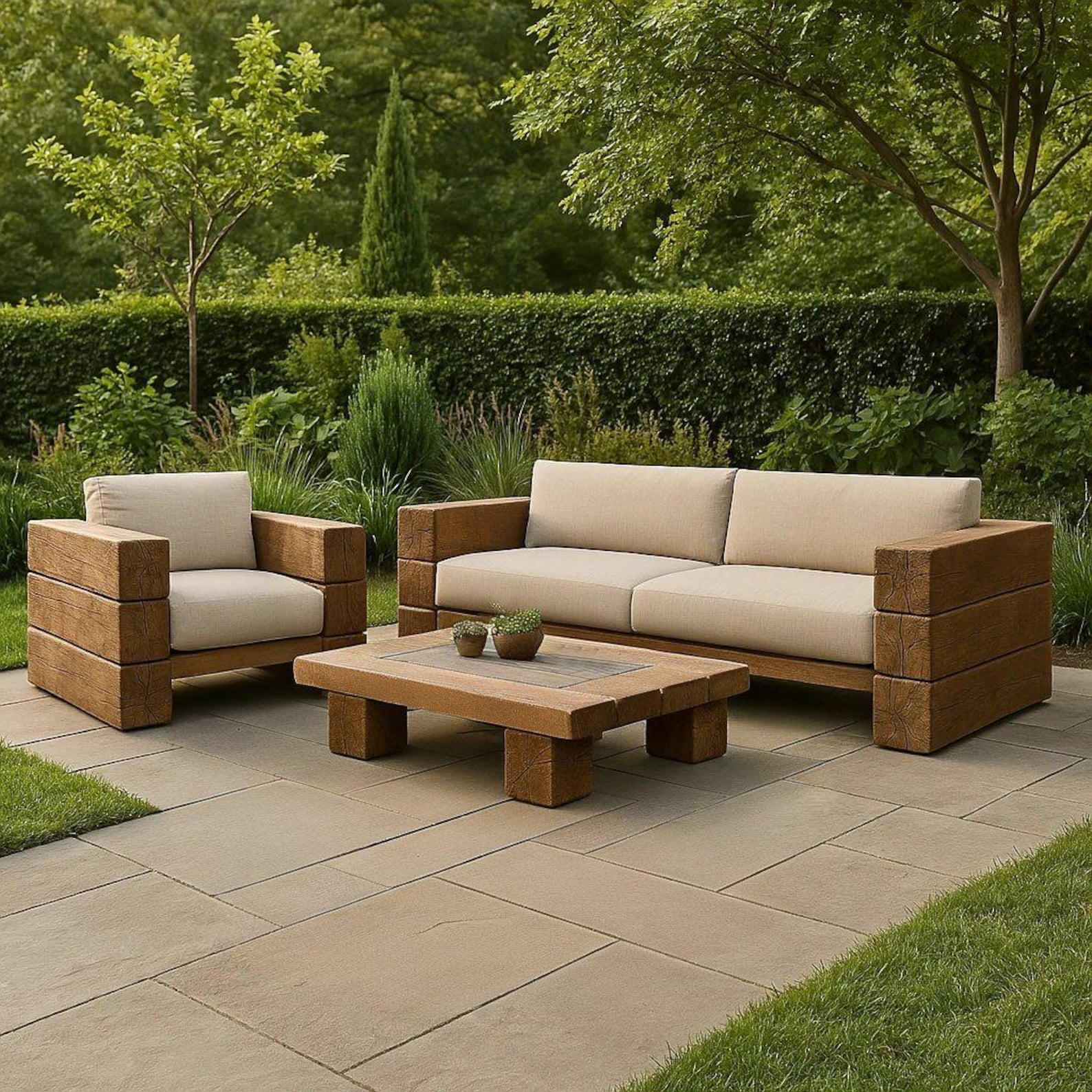 Rustic Wood Sofa Set For Garden Patio And Outdoor Lounge SITHCHR006