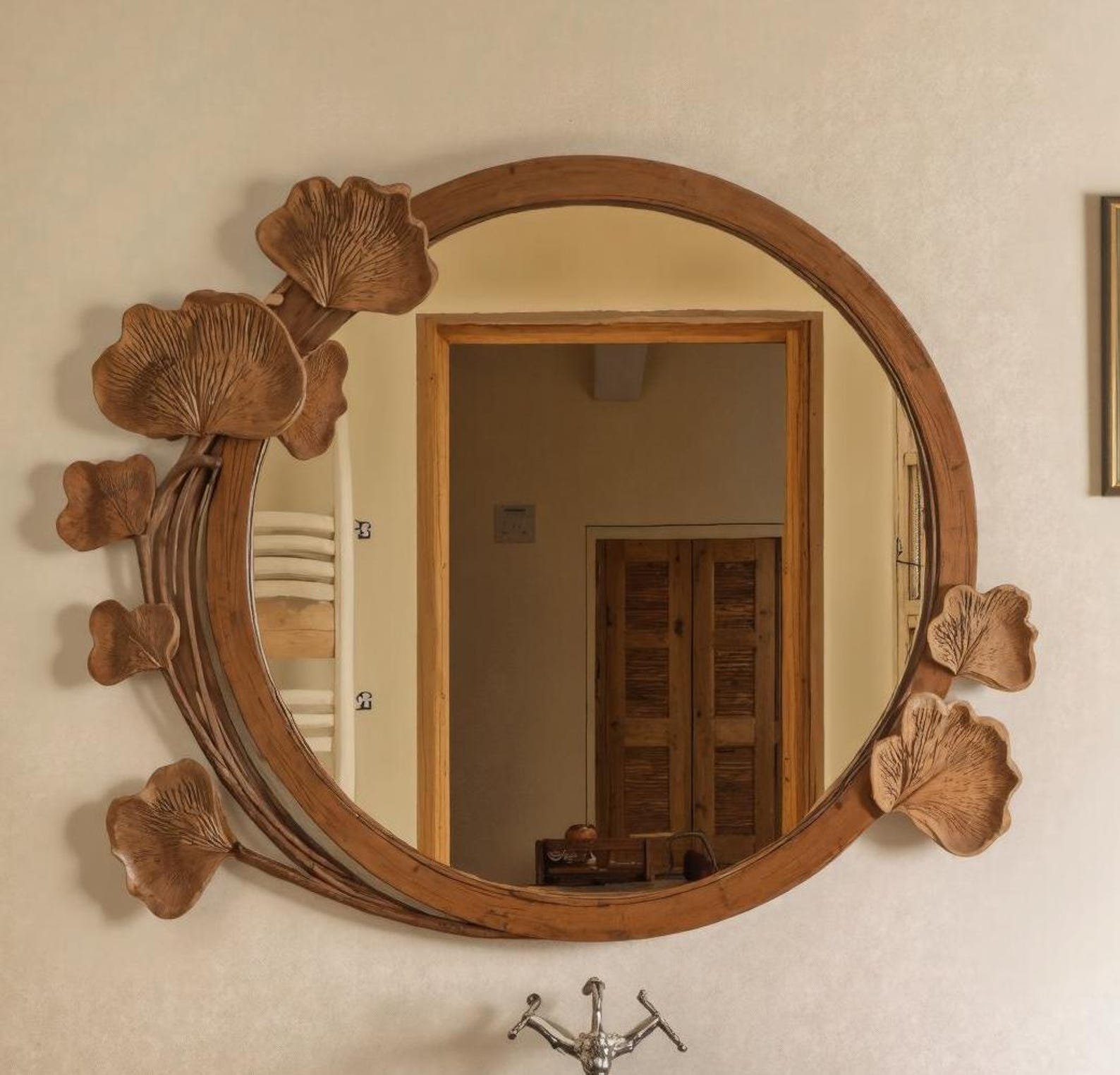 Rustic Artistic Carved Wood Mirror For Bathroom And Vanity Wall SITHMI016