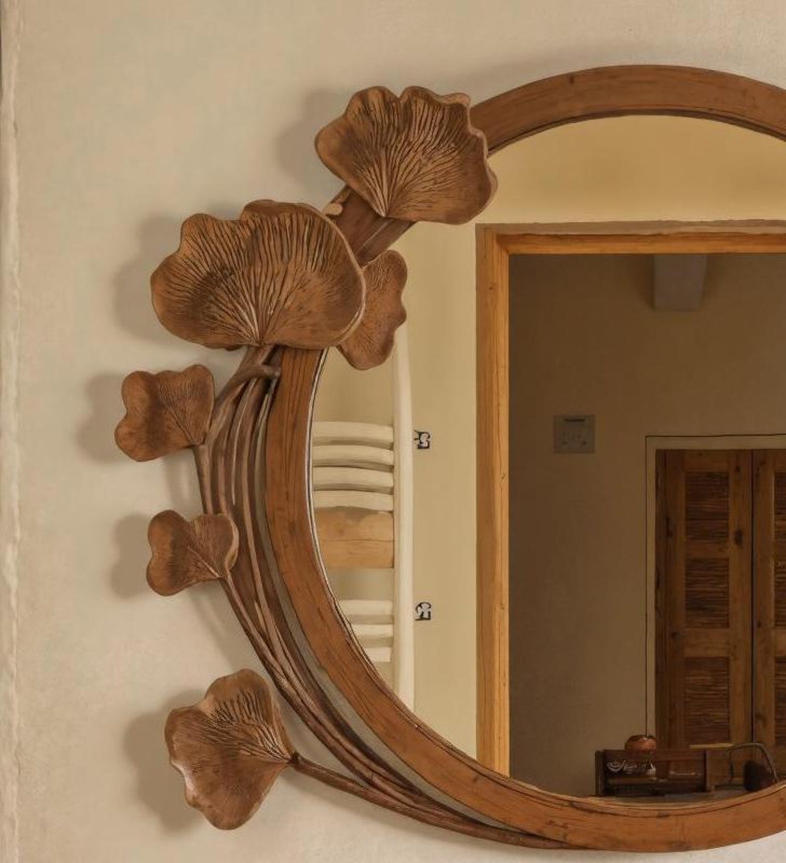 Rustic Artistic Carved Wood Mirror For Bathroom And Vanity Wall SITHMI016