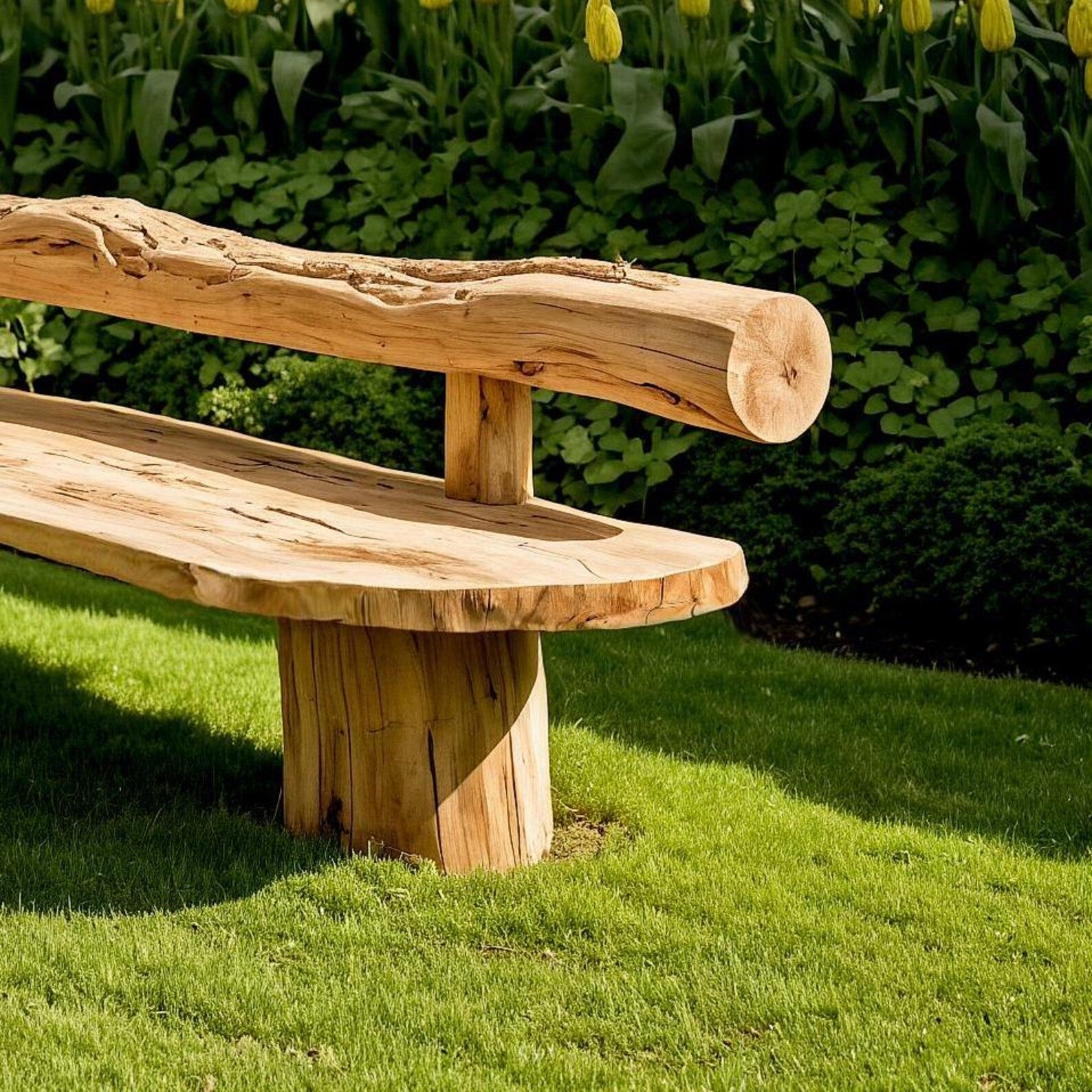 Rustic Solid Wood Bench Handcrafted Natural Log Seating For Garden And Patio Spaces SITHBEN009