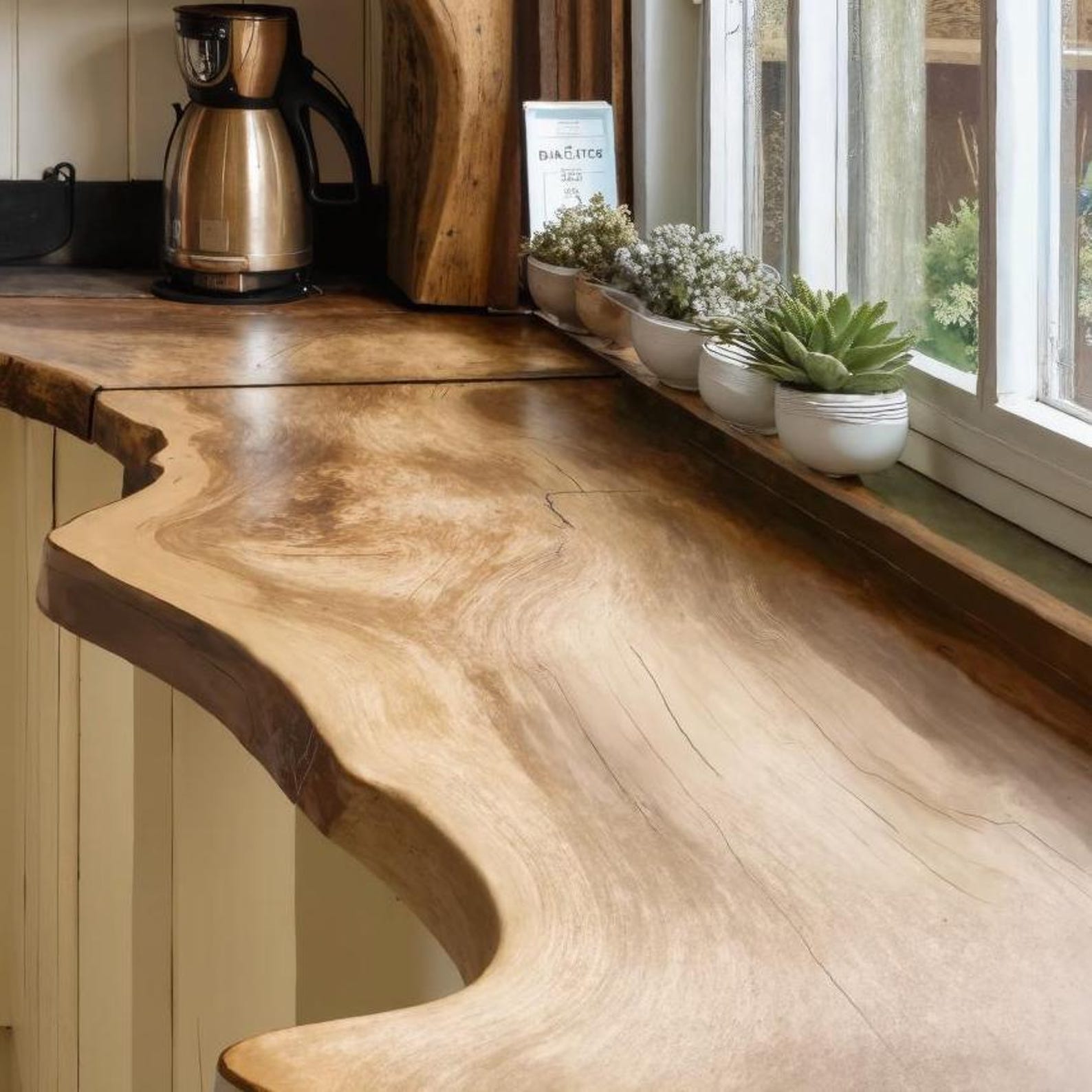 Rustic Handmade Live Edge Kitchen Counter And Floating Shelves For Cozy Pantry Setup SITHFL003