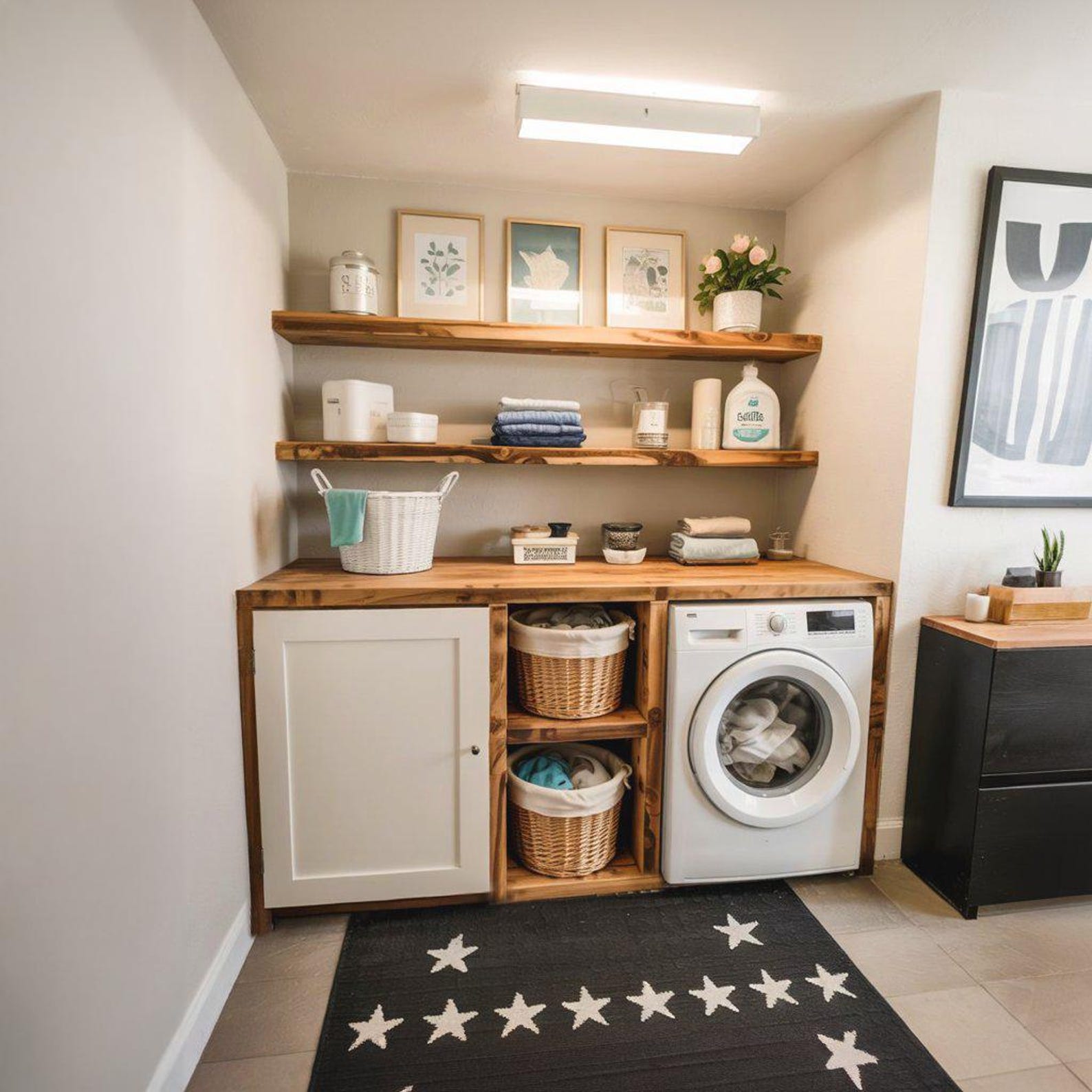 Handmade Laundry Room Cabinet And Open Wood Shelves For Modern Utility Space SITHLAU002