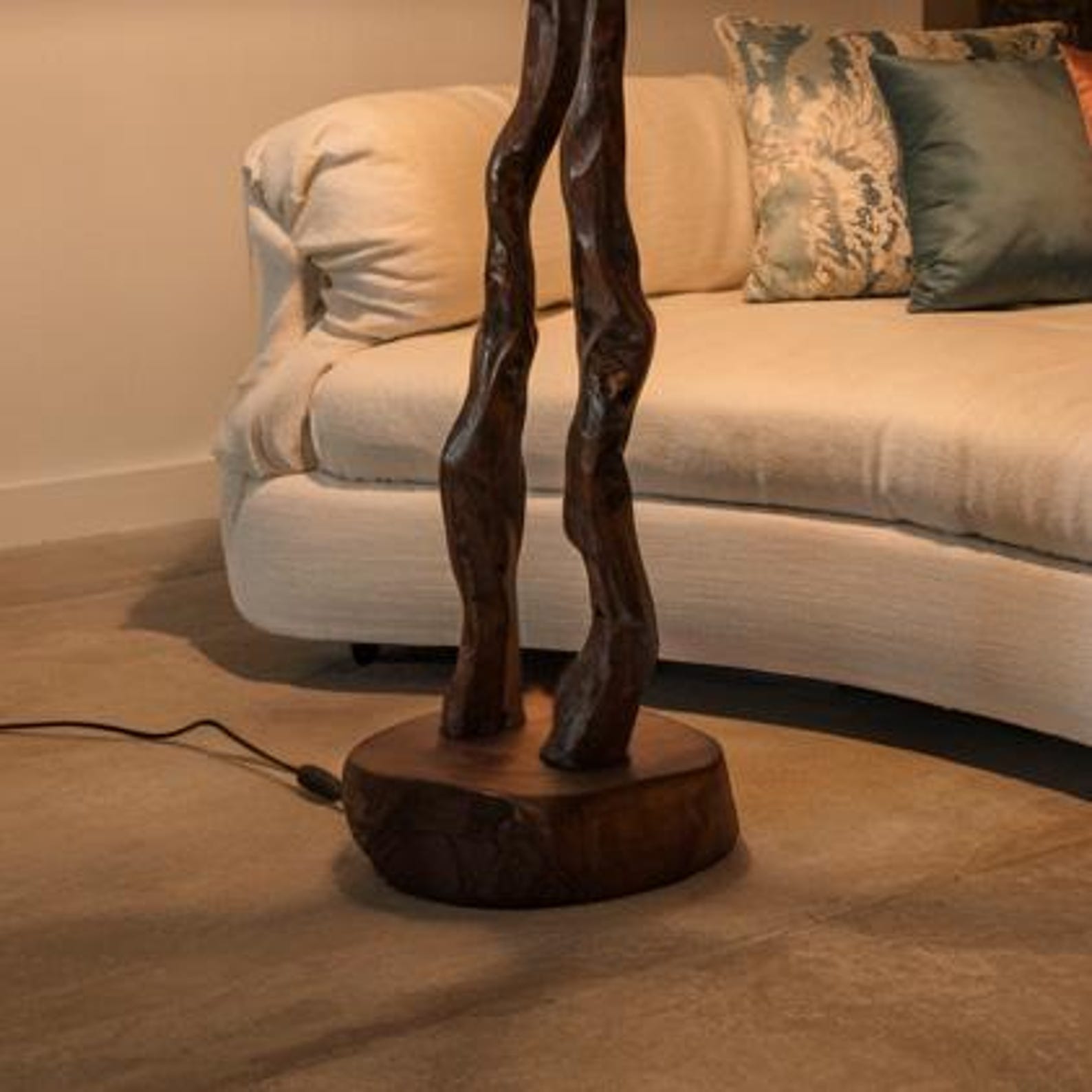 Organic Sculptural Floor Lamp For Living Room Corner With Handcrafted Tree Trunk Base SITHLAM023