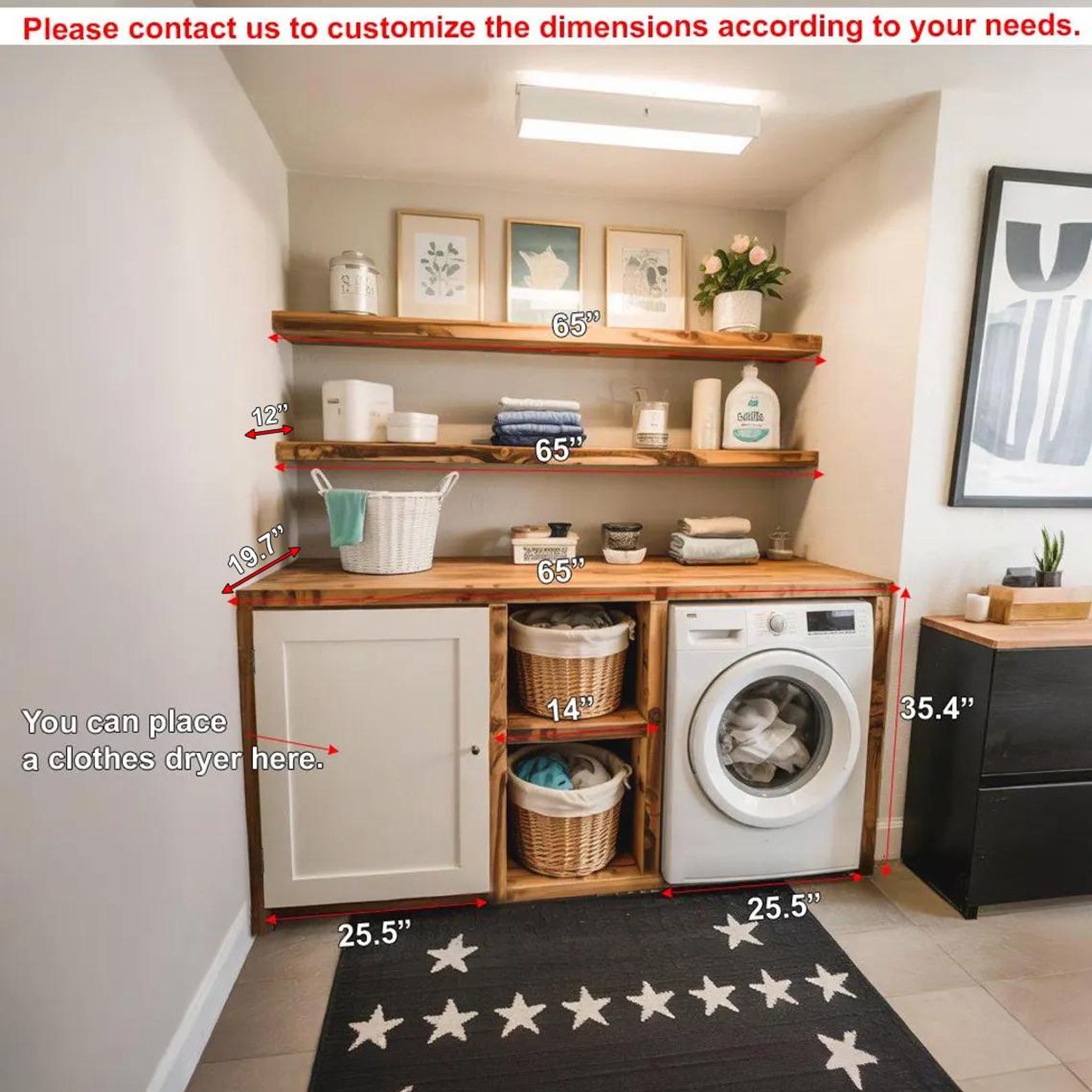 Handmade Laundry Room Cabinet And Open Wood Shelves For Modern Utility Space SITHLAU002