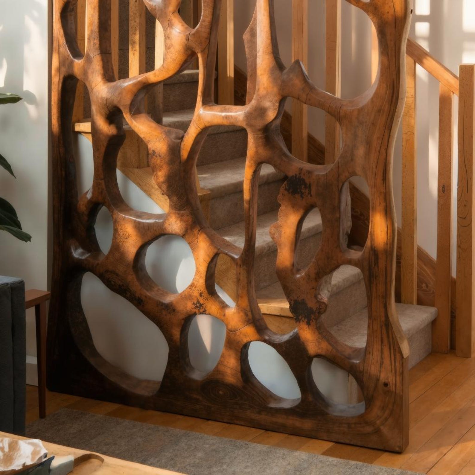 Sculptural Room Divider Organic Panel Living Room, Wooden Slat Room Divider SITHDVR002