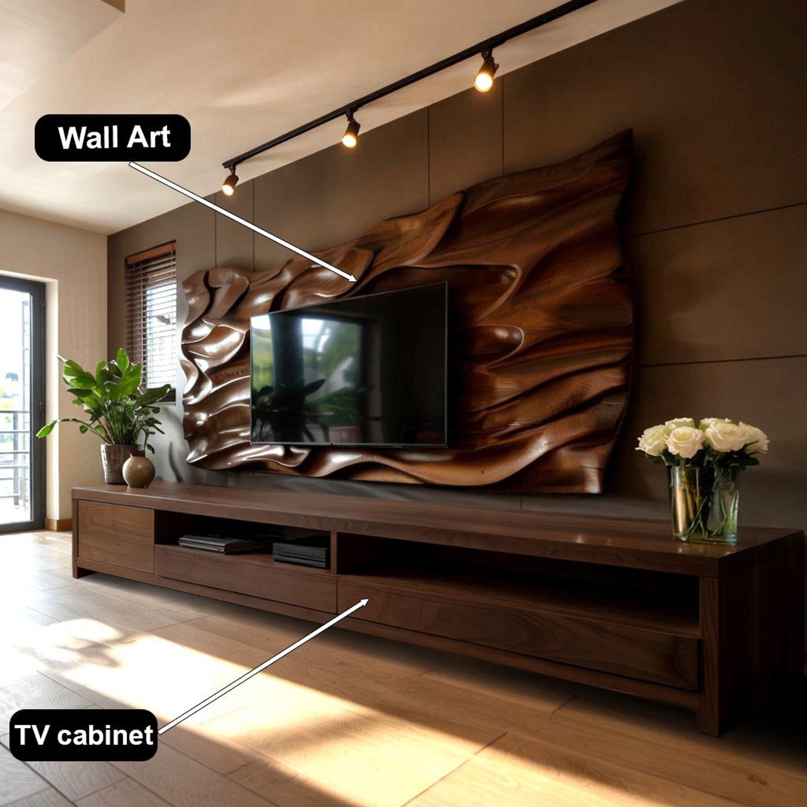 Sculptural Wavy TV Wall Panel And Media Console Design SITHTVC007