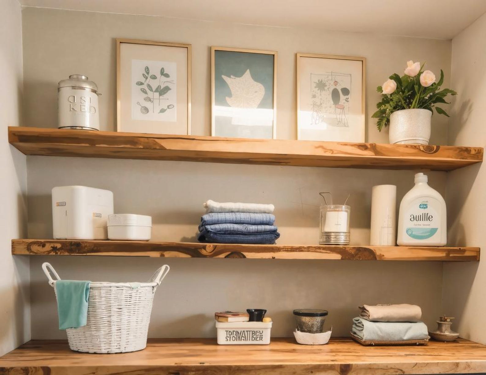 Handmade Laundry Room Cabinet And Open Wood Shelves For Modern Utility Space SITHLAU002