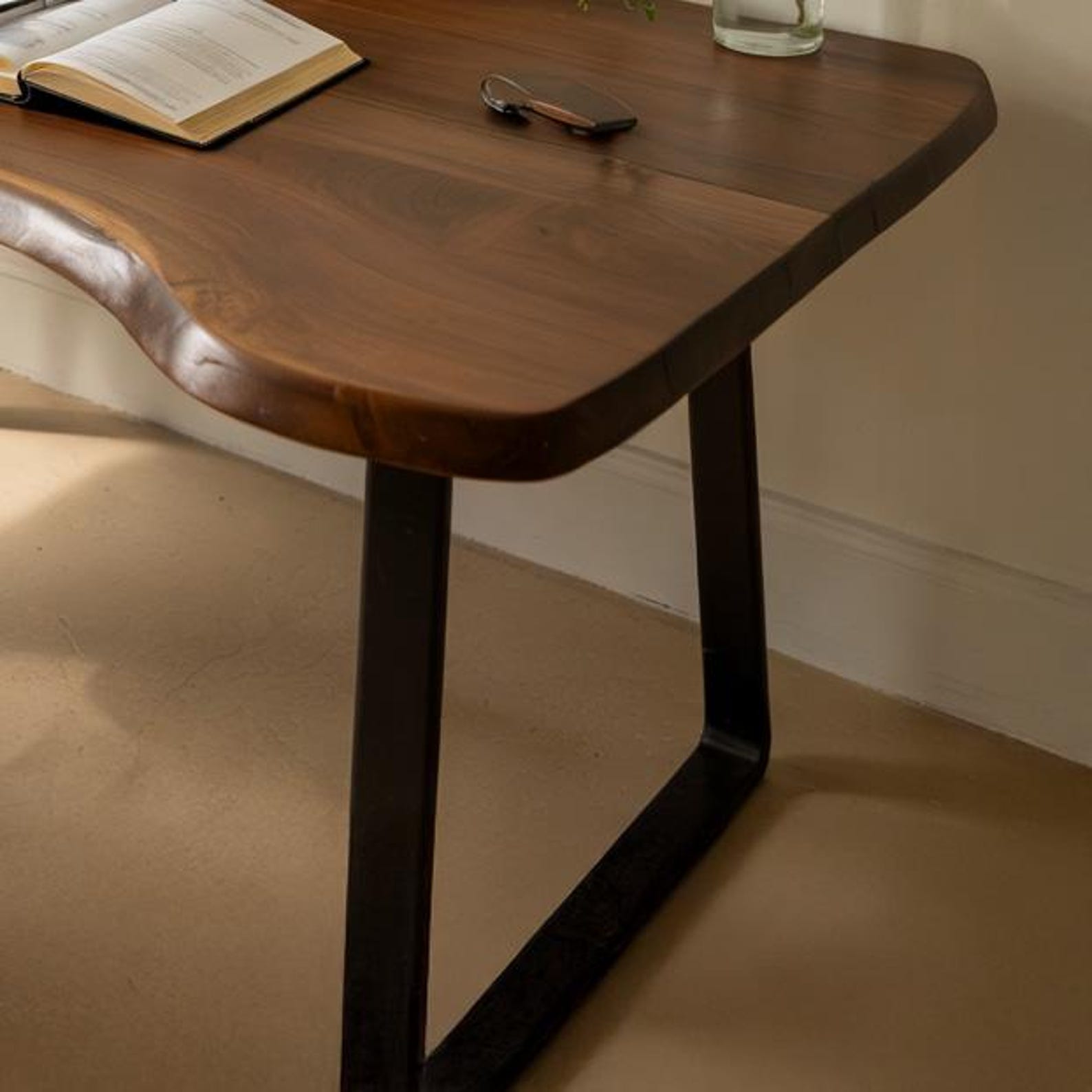 Rustic Handcrafted Live Edge Writing Desk With Sleek Metal Legs For Home Office Or Study Corner SITHDE015