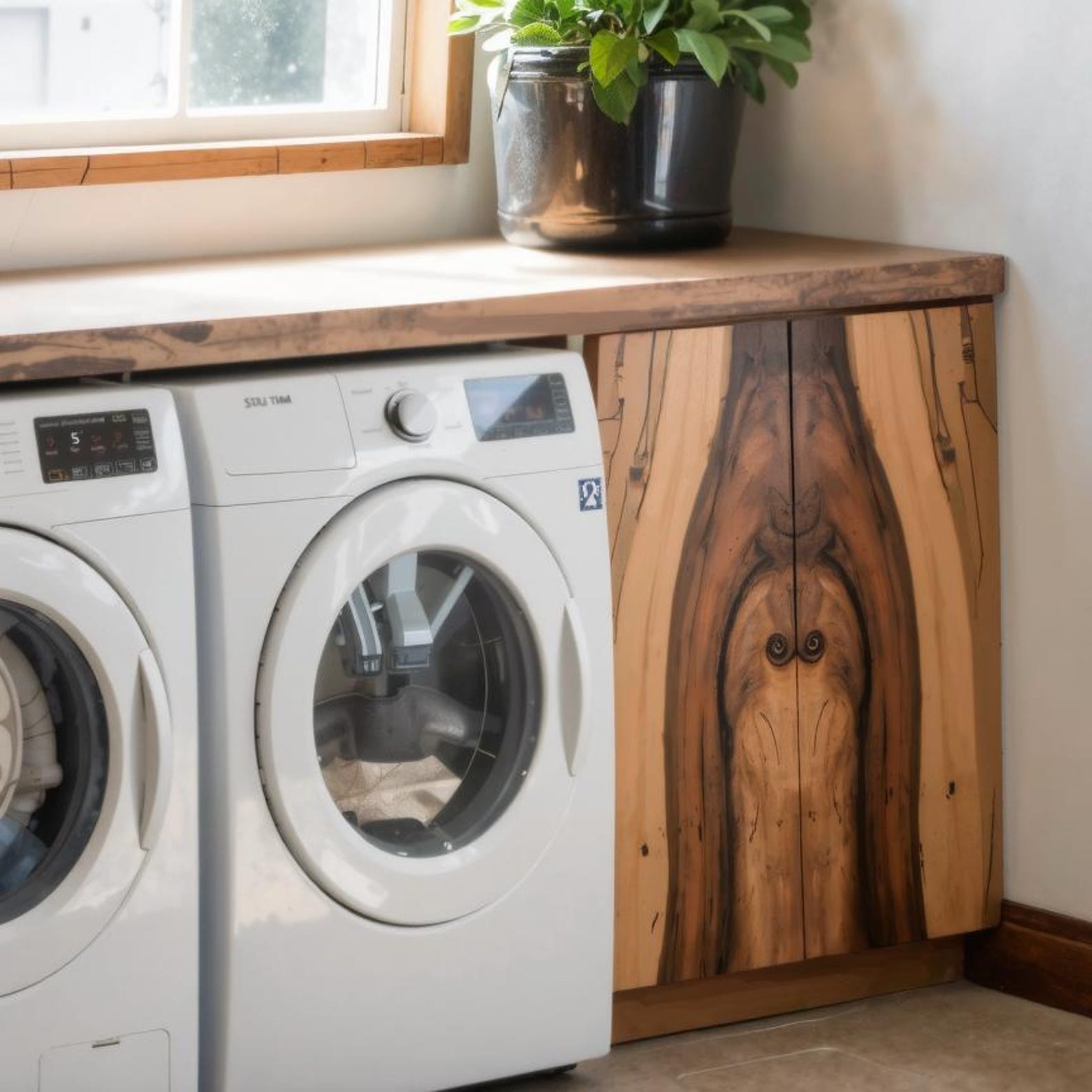 Rustic Wood Laundry Cabinet For Washer And Dryer With Natural Shelf Accent SITHLAU001