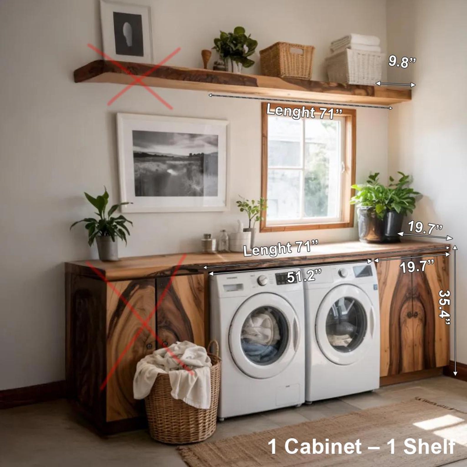 Rustic Wood Laundry Cabinet For Washer And Dryer With Natural Shelf Accent SITHLAU001