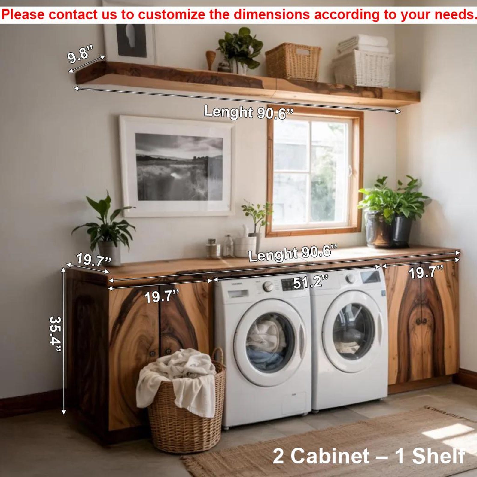 Rustic Wood Laundry Cabinet For Washer And Dryer With Natural Shelf Accent SITHLAU001