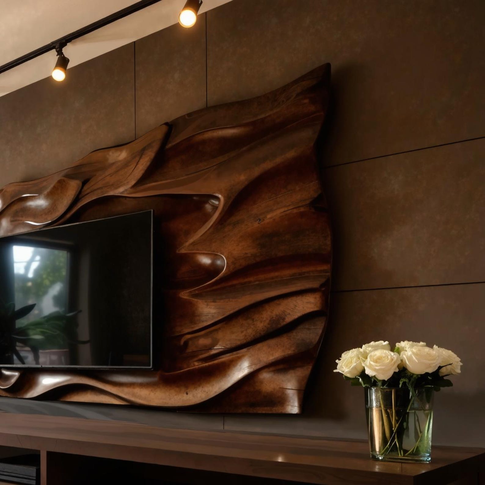 Sculptural Wavy TV Wall Panel And Media Console Design SITHTVC007