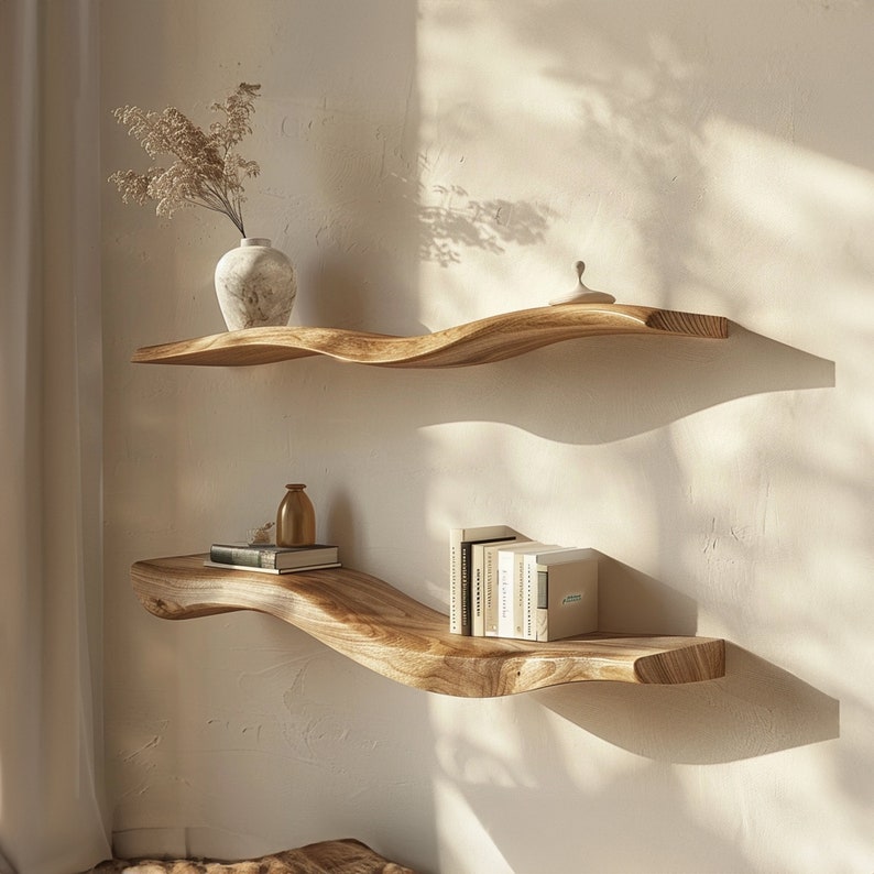 Wavy Wooden Floating Shelves Living Room For New Year Custom Shelves SINLWV002
