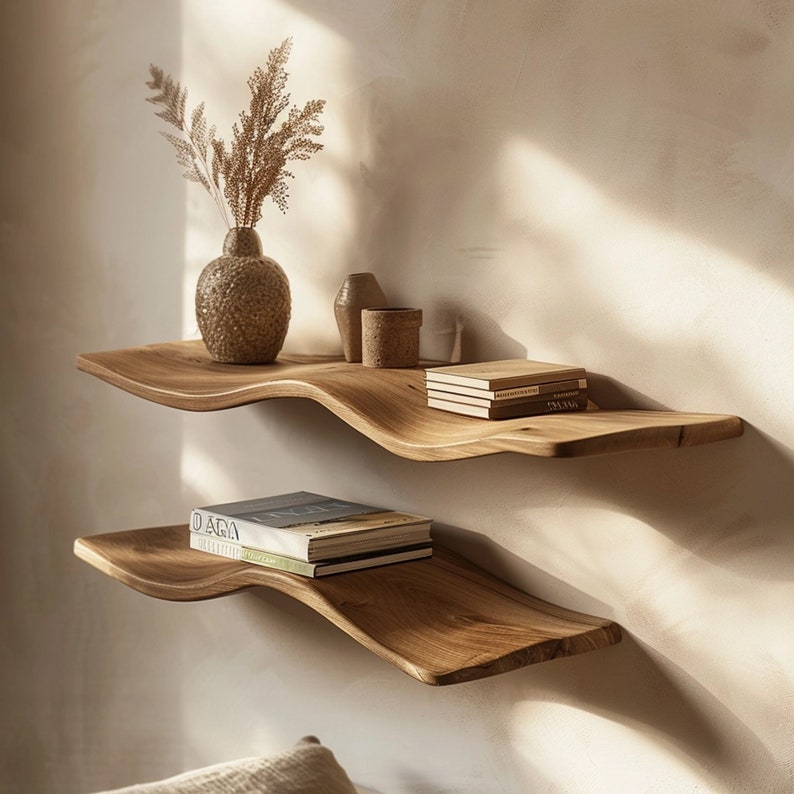 Wavy Wooden Floating Shelves Living Room For New Year Custom Shelves SINLWV002