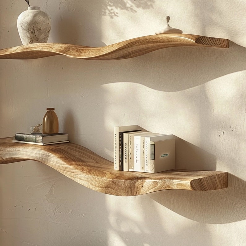 Wavy Wooden Floating Shelves Living Room For New Year Custom Shelves SINLWV002