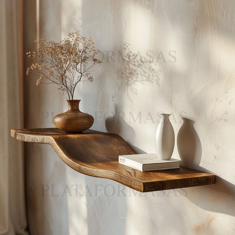 Wavy Live Edge Rustic Floating Shelves Decor Bedroom New Year Custom Shelves SINLWV001