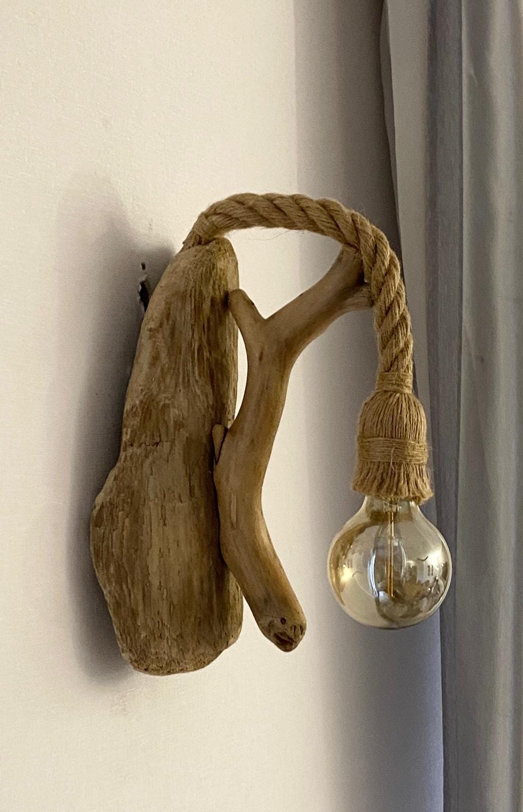 Rustic Driftwood Wall Light And Natural Wood Rope Hanging Lamp For Living Room And Bedroom Decor SITHLAM015