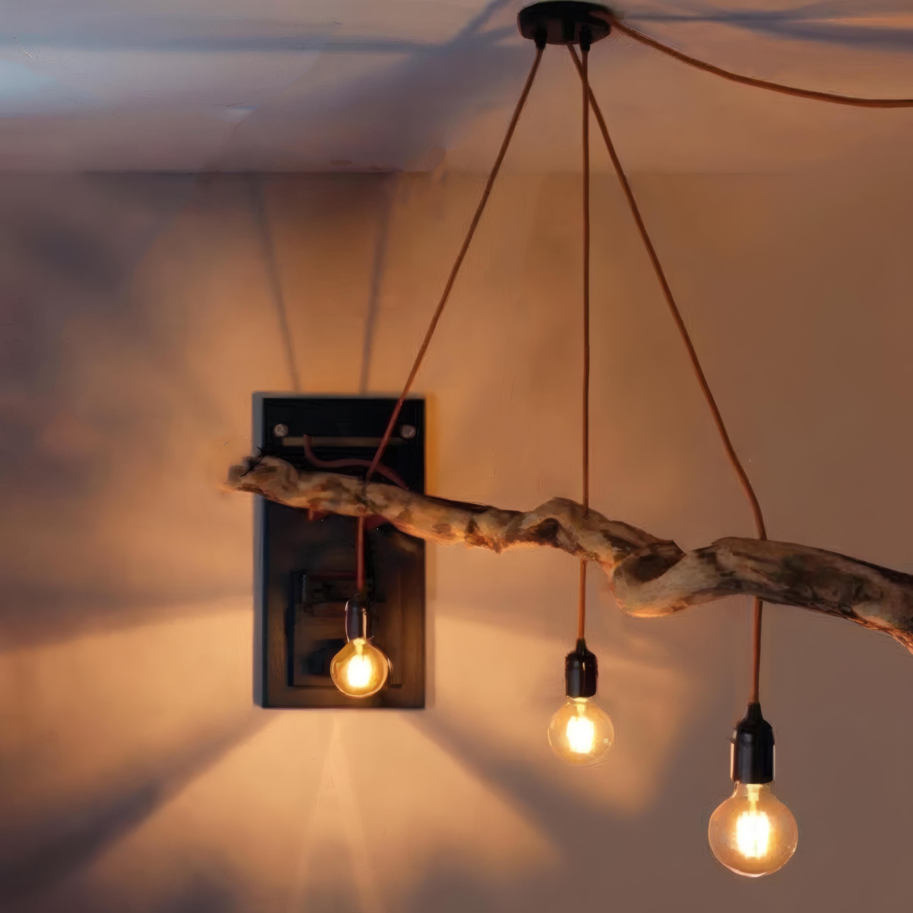 Unique Driftwood Ceiling Lamp With 3 Pendants And Driftwood Pendant Lighting For Living Room And Dining Room Decor SITHLAM011