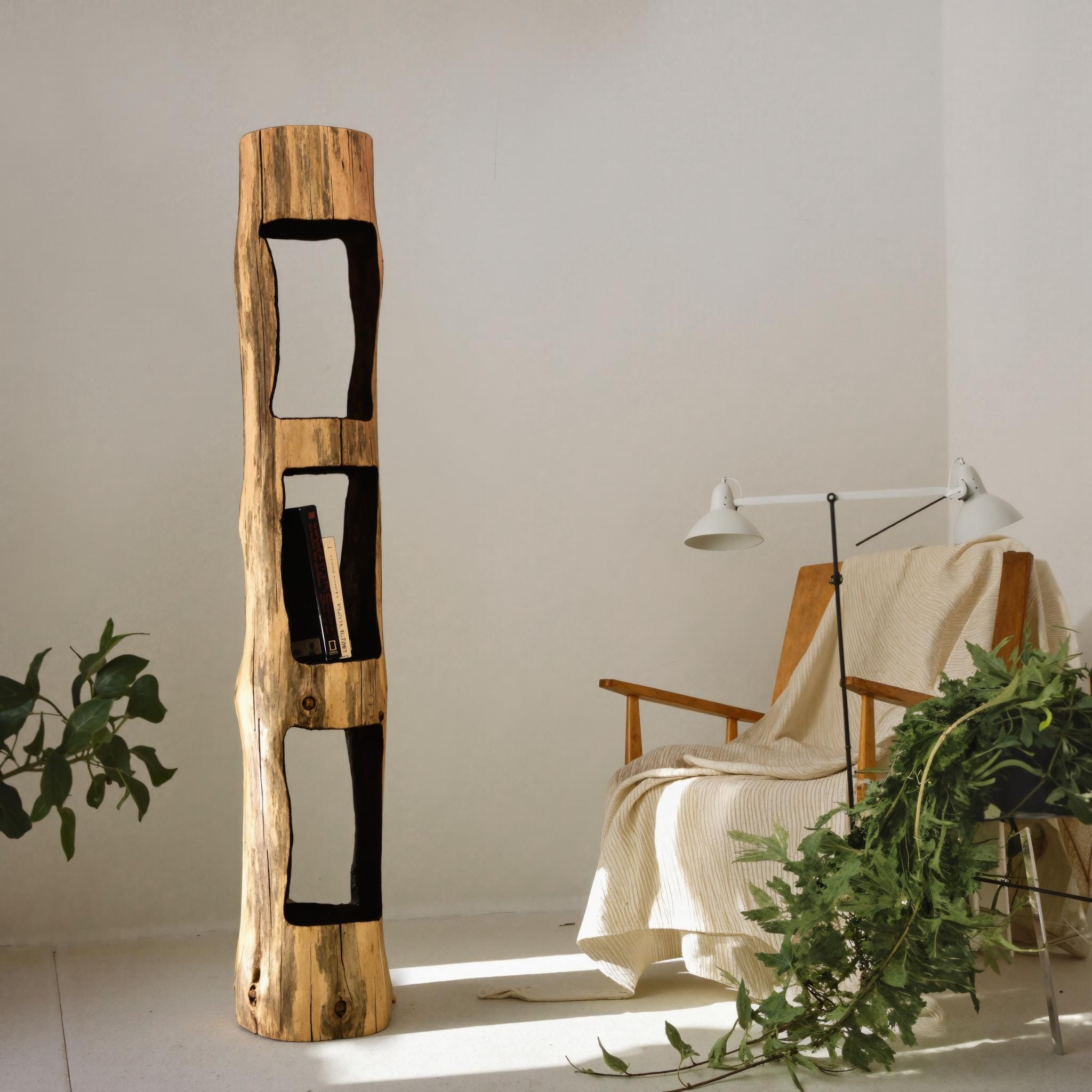 Rustic Interior Style Unique Tree Trunk Bookshelf And Wood Nightstand For Living Room Bedroom And Home Office Decor SITHBS001
