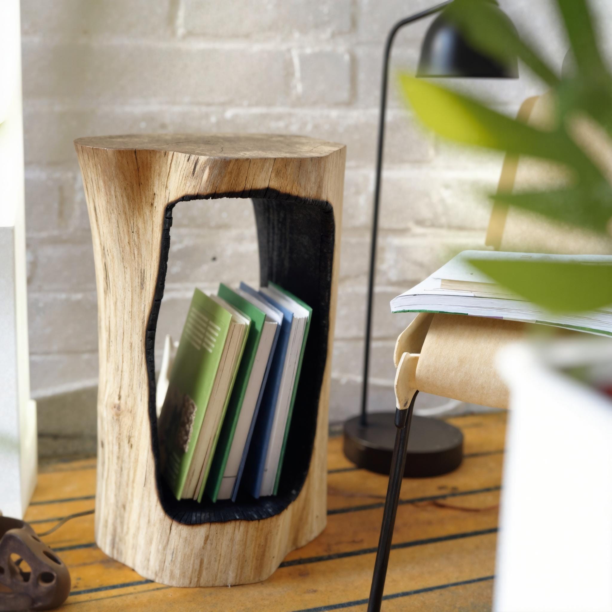 Rustic Interior Style Unique Tree Trunk Bookshelf And Wood Nightstand For Living Room Bedroom And Home Office Decor SITHBS001