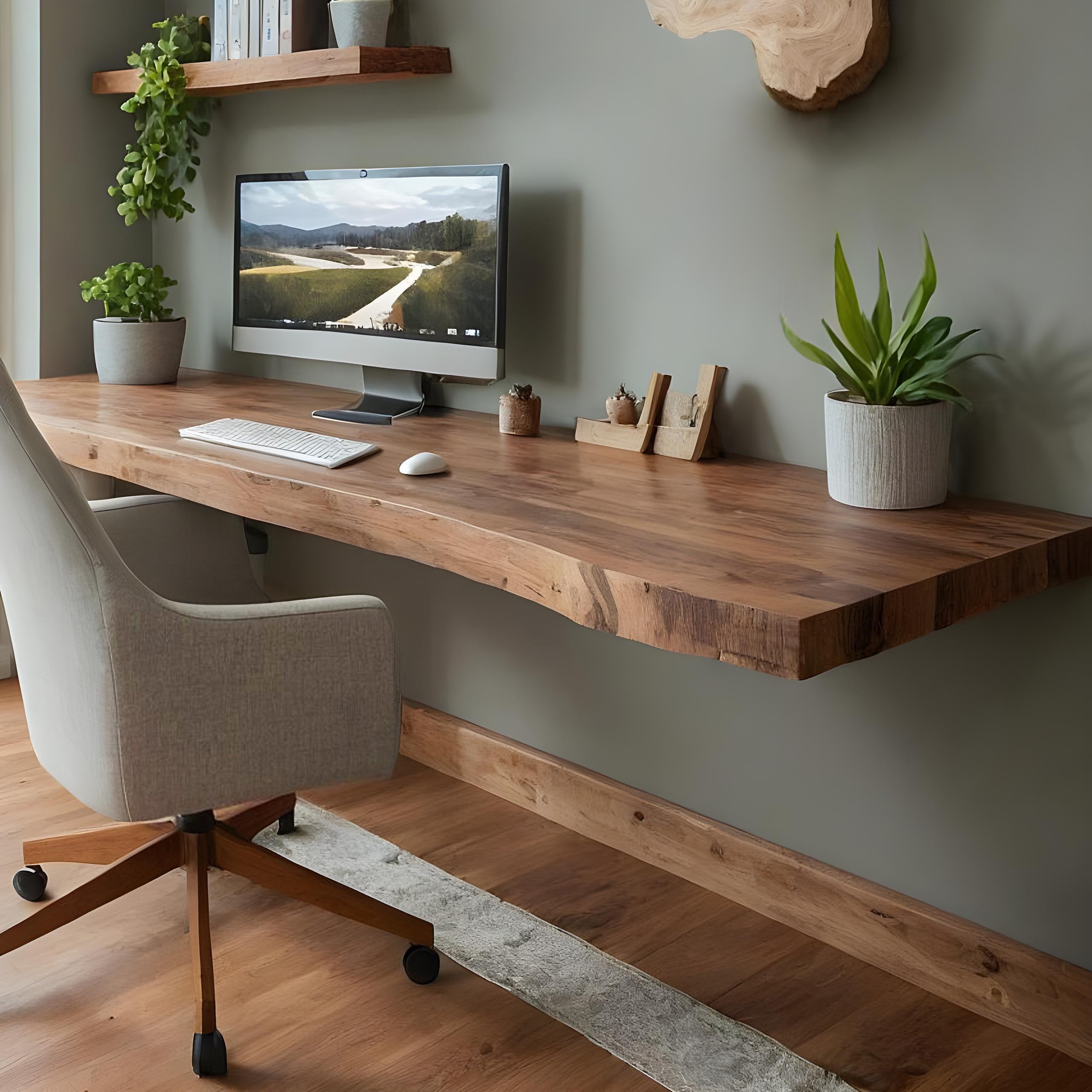 Rustic Live Edge Floating Desk For Home Office Workspace And Study Area SITHDE003