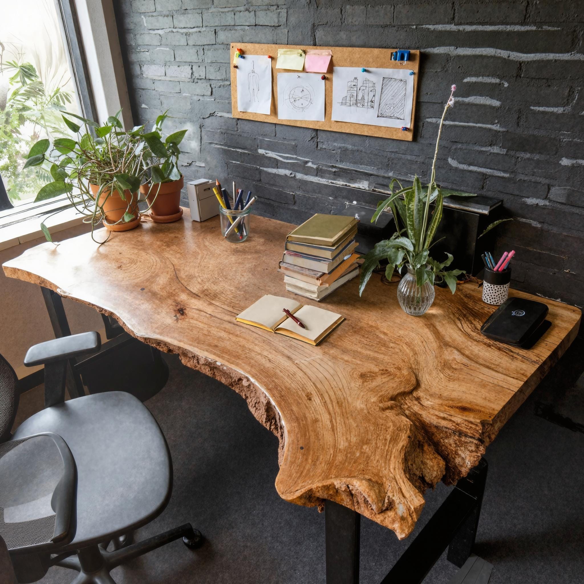 Rustic Custom Modern Live Edge Desk For Home Office And Workspace Setup SITHDE001