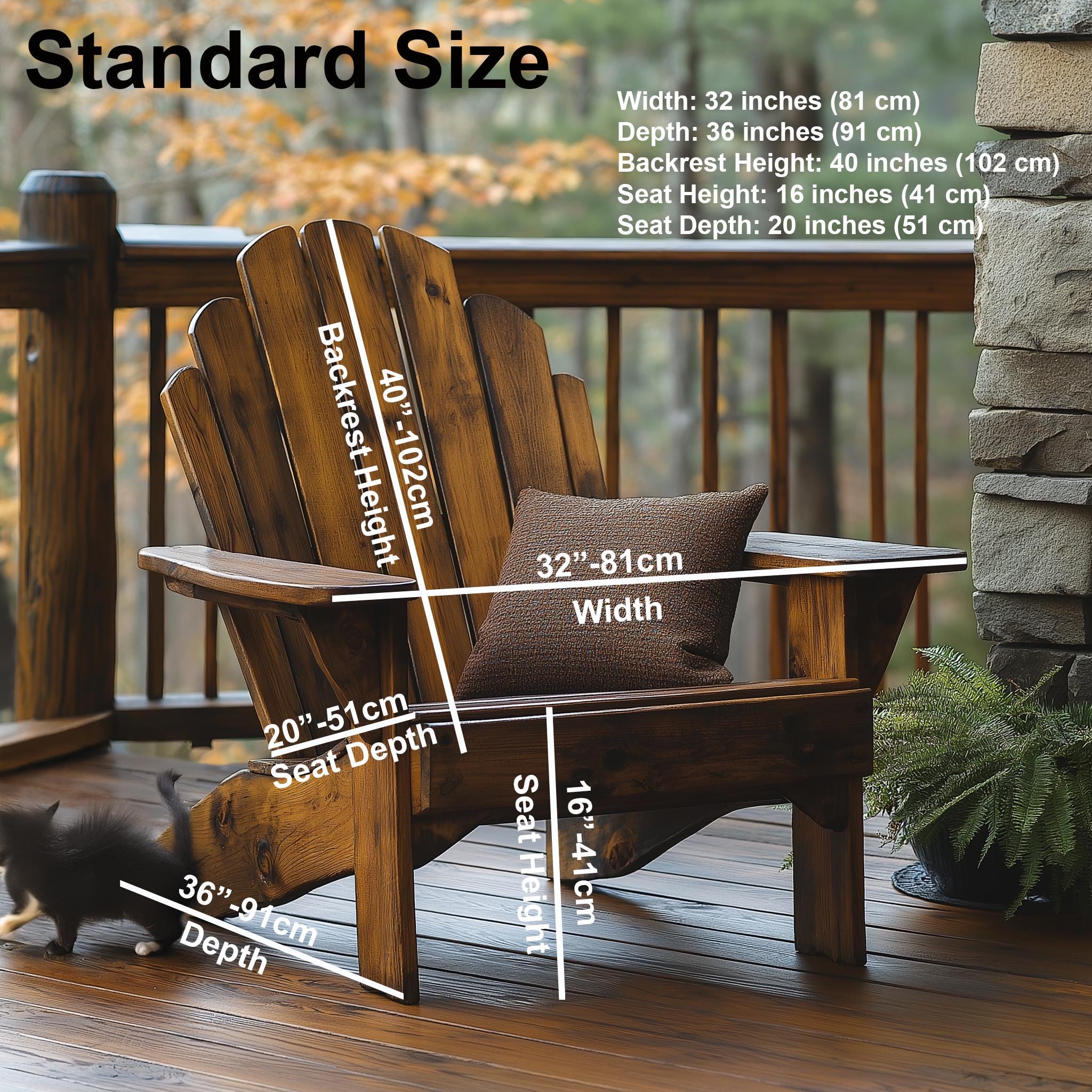 Rustic Adirondack Solid Wooden Chair For Patio Garden Porch Deck SITHCHR005