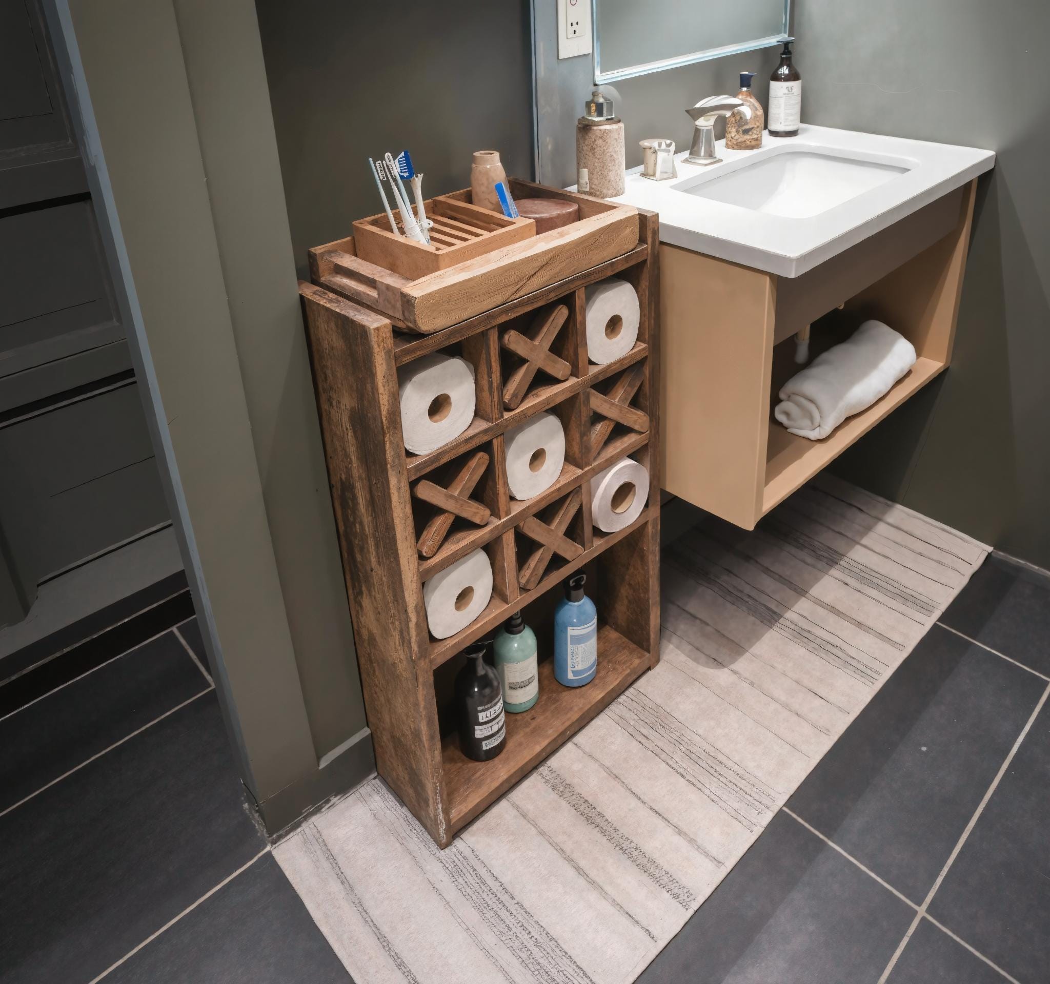 Rustic Bathroom Storage Shelf For Toilet Paper And Essentials SITHBAS001