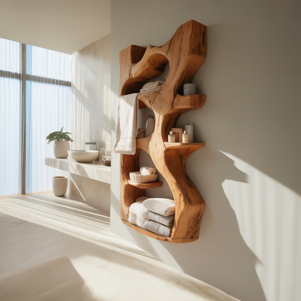 Handcrafted Sculpted Bathroom Shelf For Towels Or Storage SITHTTBAS004