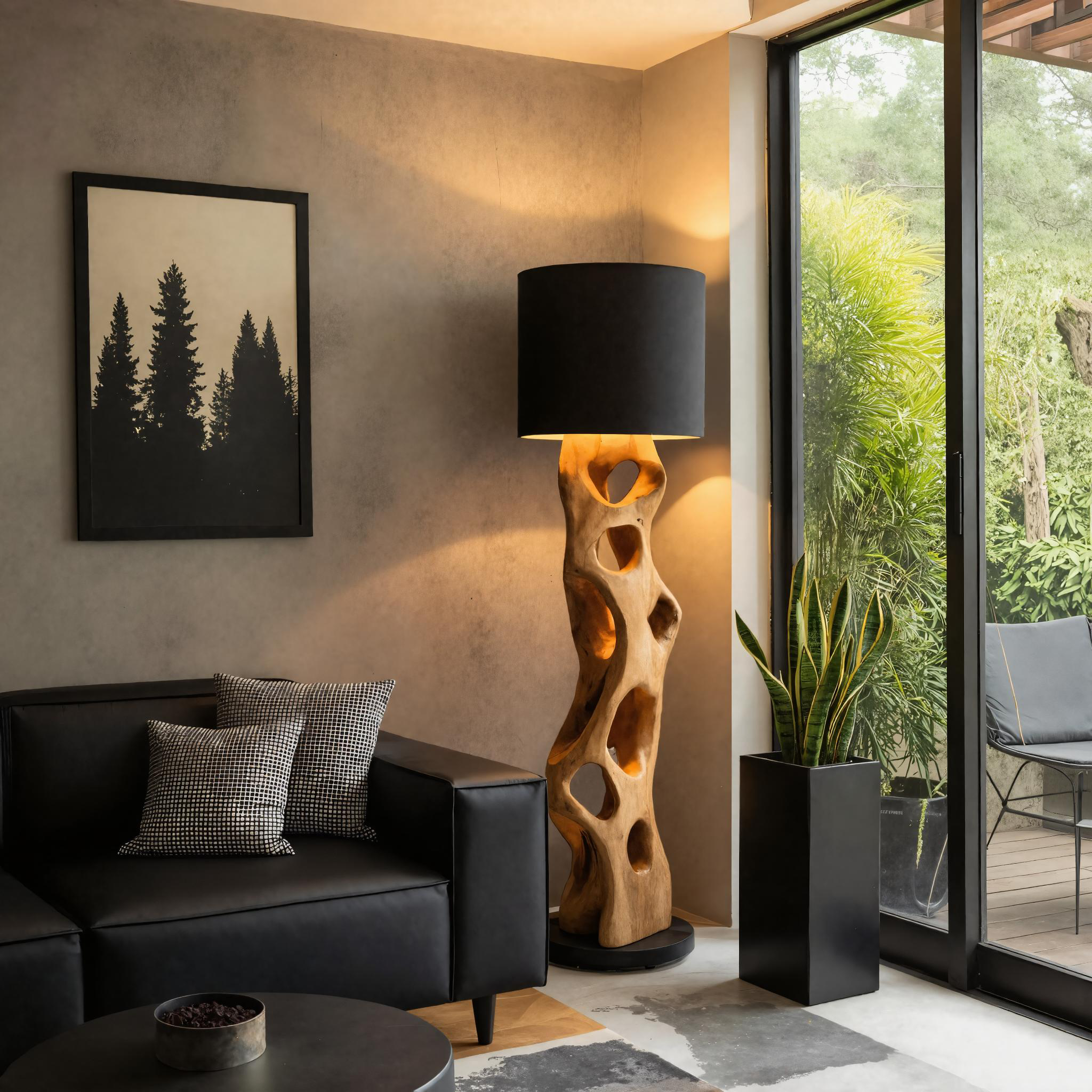 Modern Wooden Floor Lamp With Hollow Base For Living Room SITHTTLAM018